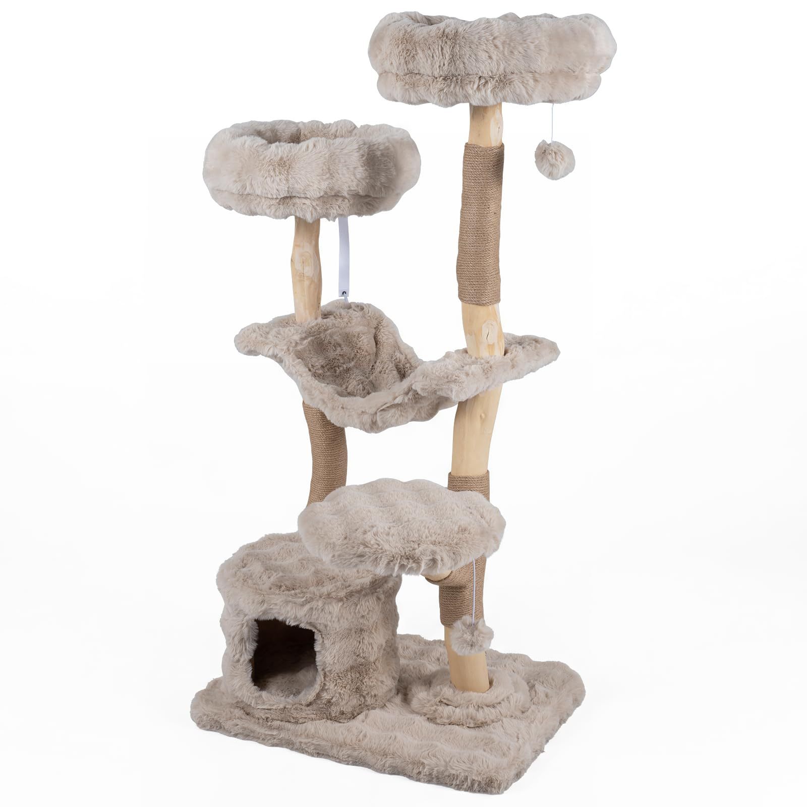 Costway Kattenkrabpaal met Grot Hangmat Pluche met Krabpilaren Meerlaagse Kattentoren met 2 Pluche Ballen voor Katten