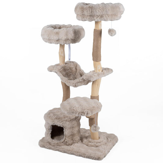 Costway Kattenkrabpaal met Grot Hangmat Pluche met Krabpilaren Meerlaagse Kattentoren met 2 Pluche Ballen voor Katten