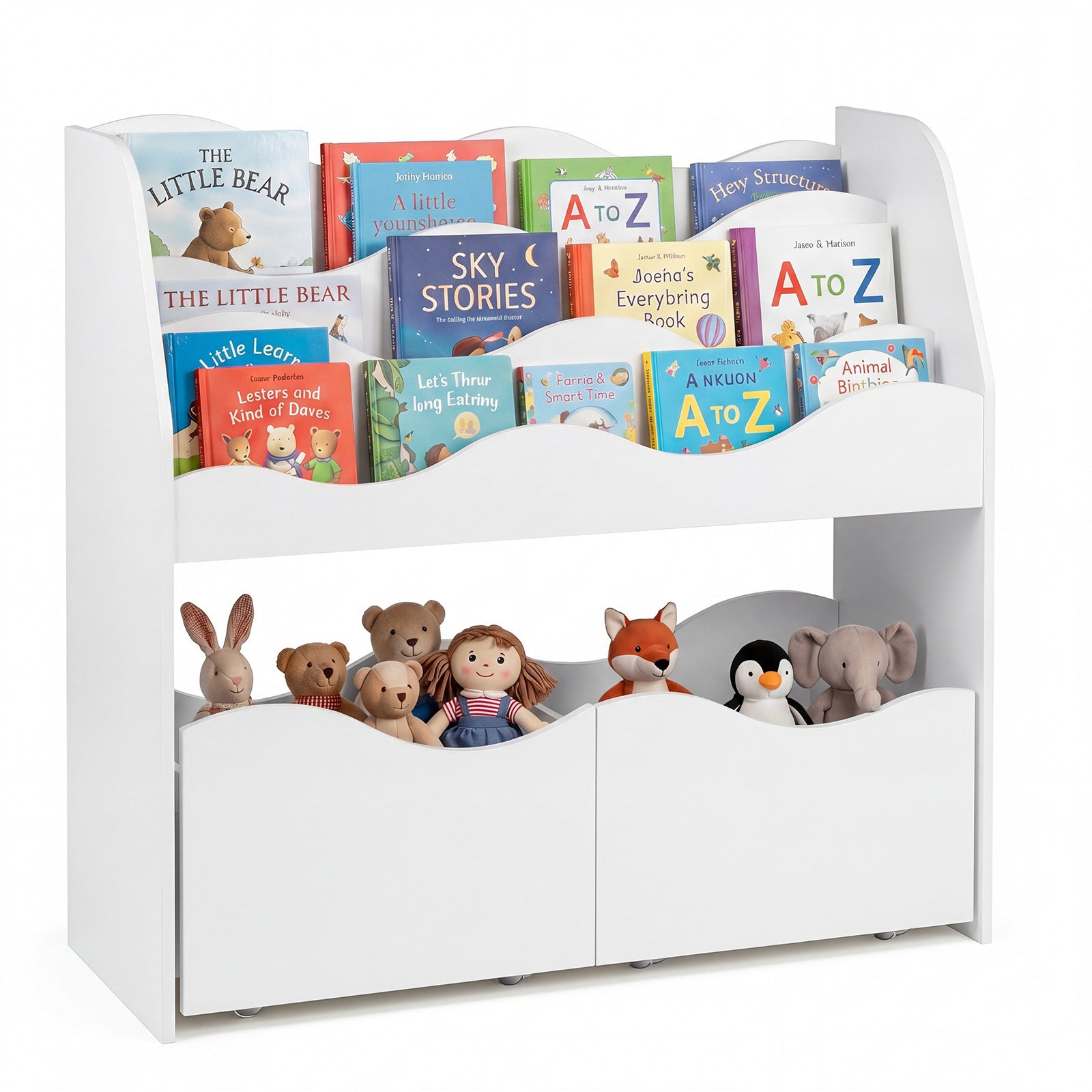 Costway Kinder Speelgoedkast met 3 Golvende Niveaus Kinderboekenrek Speelgoedkast voor Kinderkamer & Speelkamer Wit
