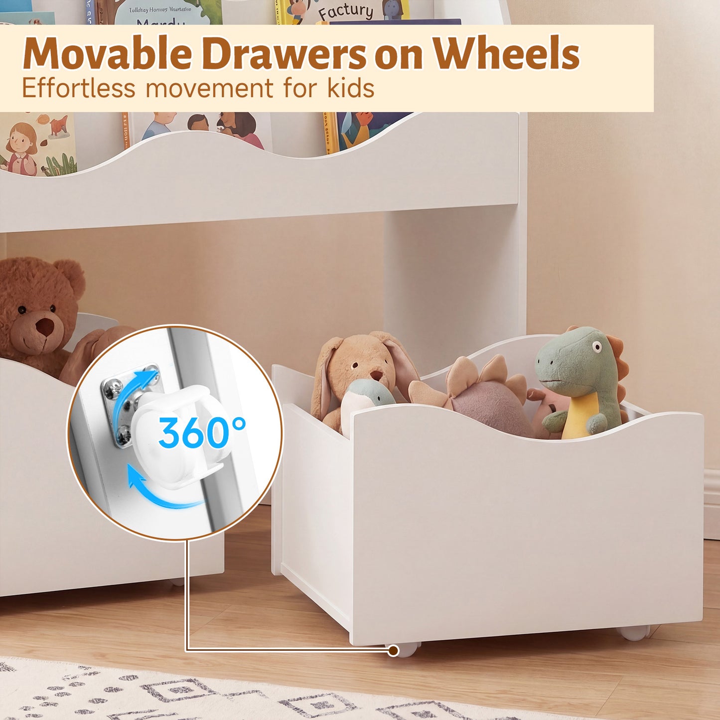 Costway Kinder Speelgoedkast met 3 Golvende Niveaus Kinderboekenrek Speelgoedkast voor Kinderkamer & Speelkamer Wit
