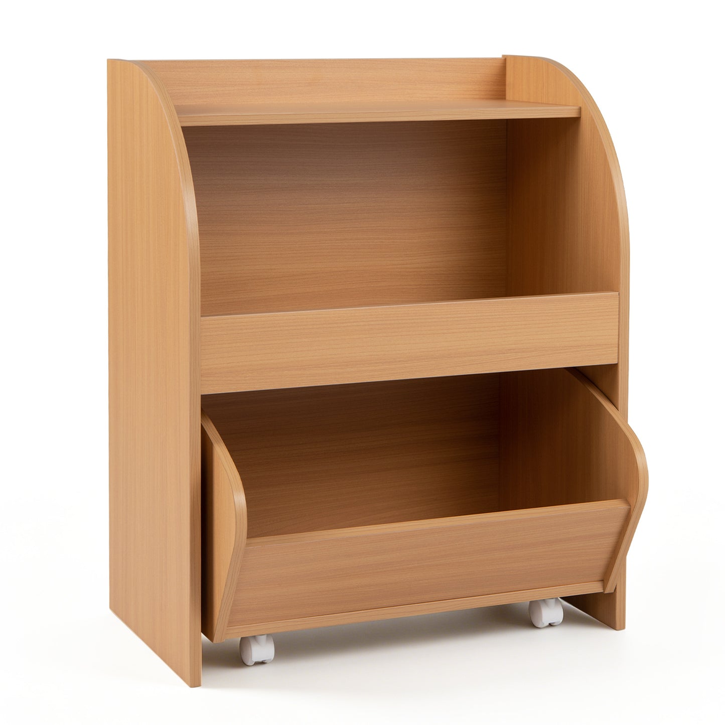 Costway Kinderboekenrek speelgoedrek met rolbare lade Afmetingen 49,5 × 28,5 × 61,5 cm Natuurlijke Houtkleur