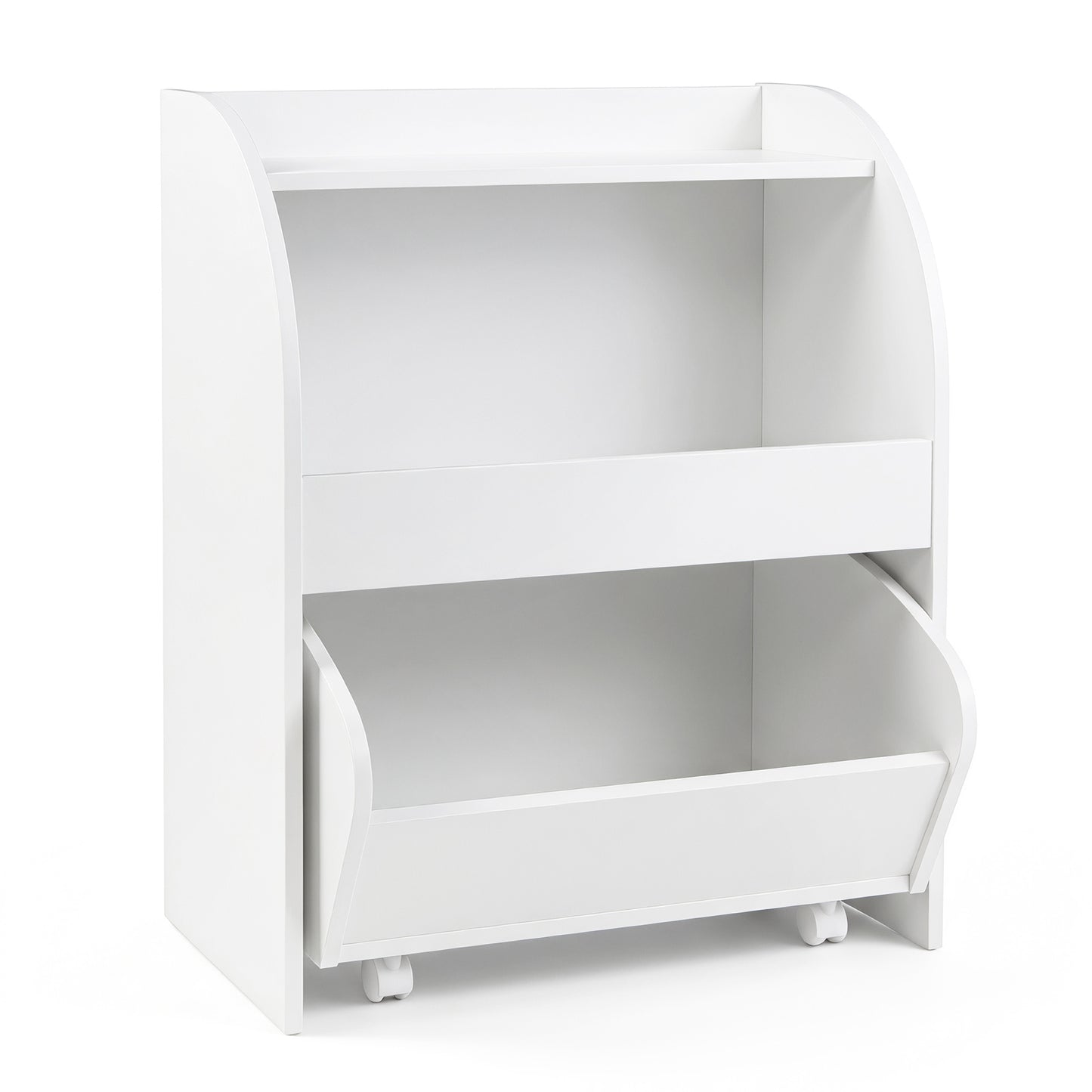 Costway Kinderboekenrek Speelgoedrek met Rolbare Lade Wit 49,5 × 28,5 × 61,5 cm