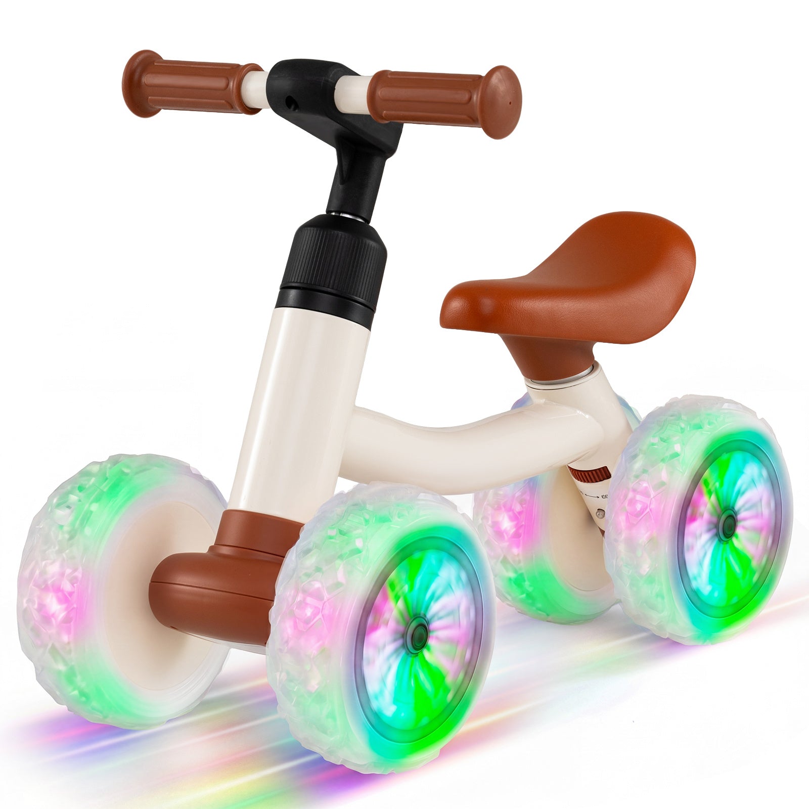 Costway Kinderen Loopfiets met 4 Verlichte Wielen Loopfiets  met 45° Stuurhoekbegrenzer Verstelbaar Stuur Zitting