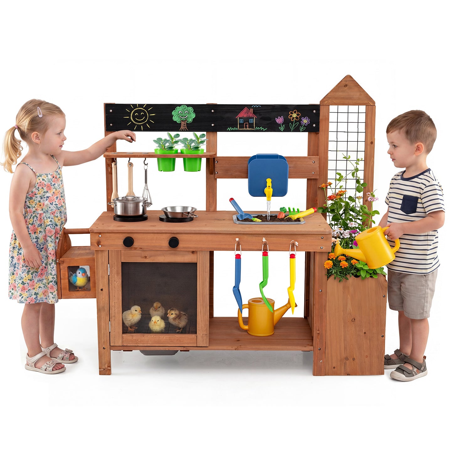 Costway Kindermatskeuken Outdoor Speelkeuken van hout Kookspeelkeuken voor Kinderen vanaf 3 Jaar