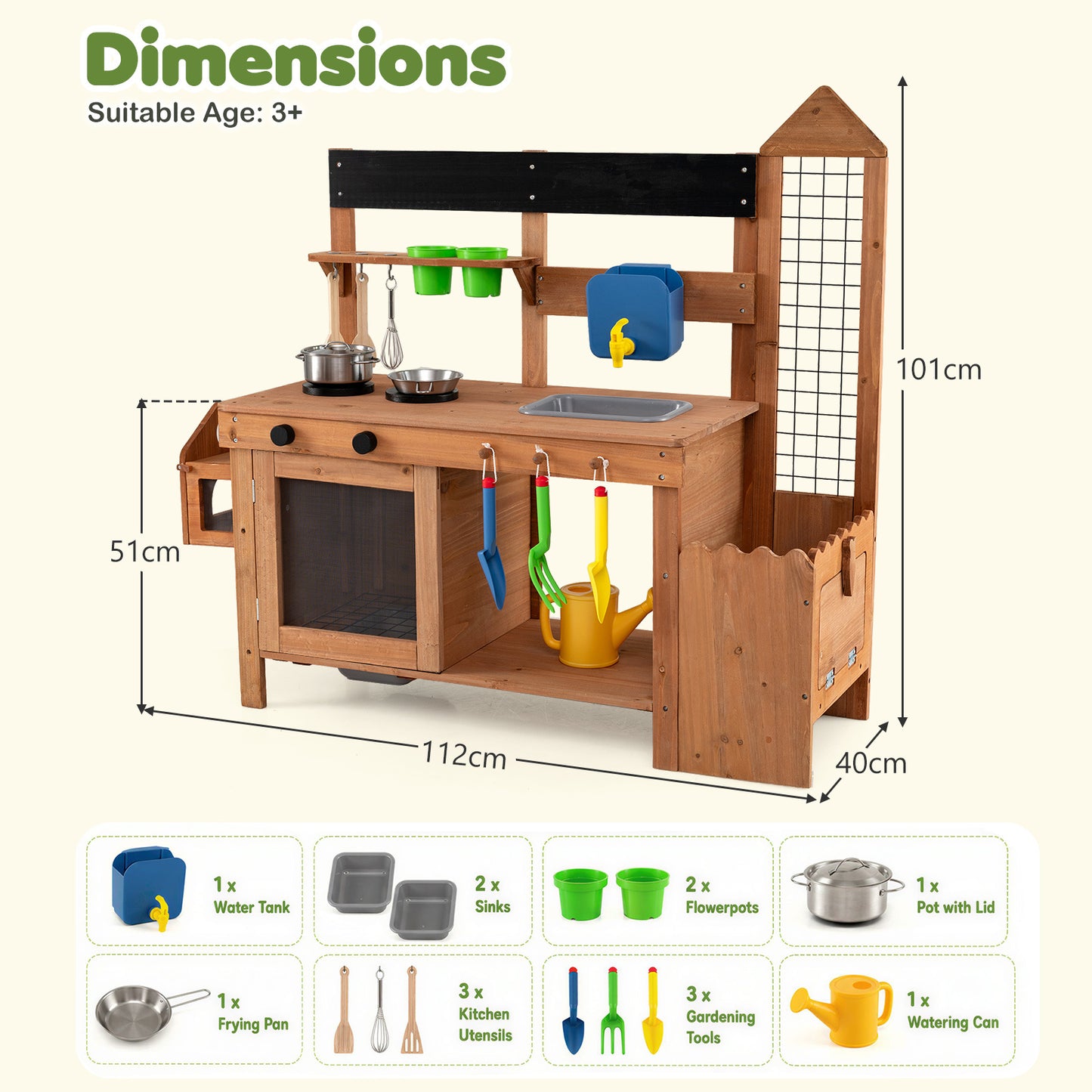 Costway Kindermatskeuken Outdoor Speelkeuken van hout Kookspeelkeuken voor Kinderen vanaf 3 Jaar