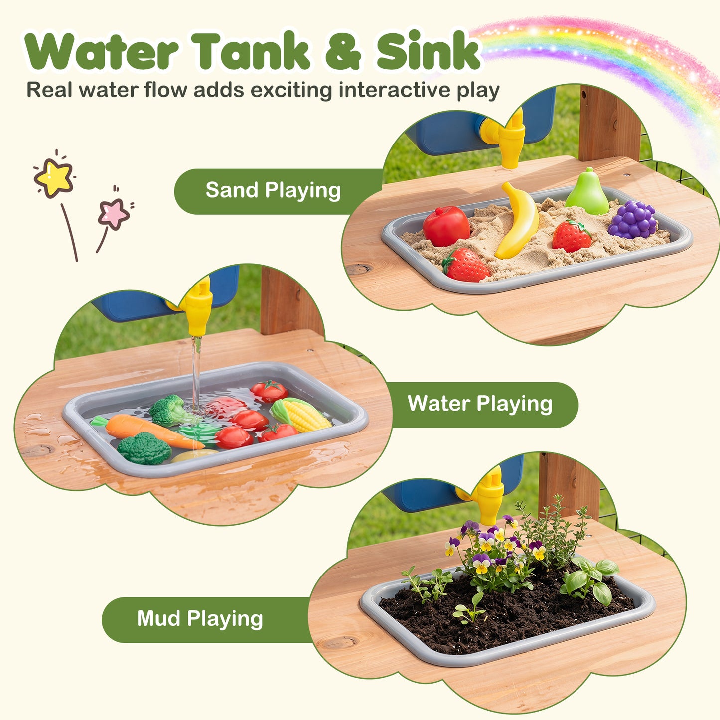Costway Kindermatskeuken Outdoor Speelkeuken van hout Kookspeelkeuken voor Kinderen vanaf 3 Jaar