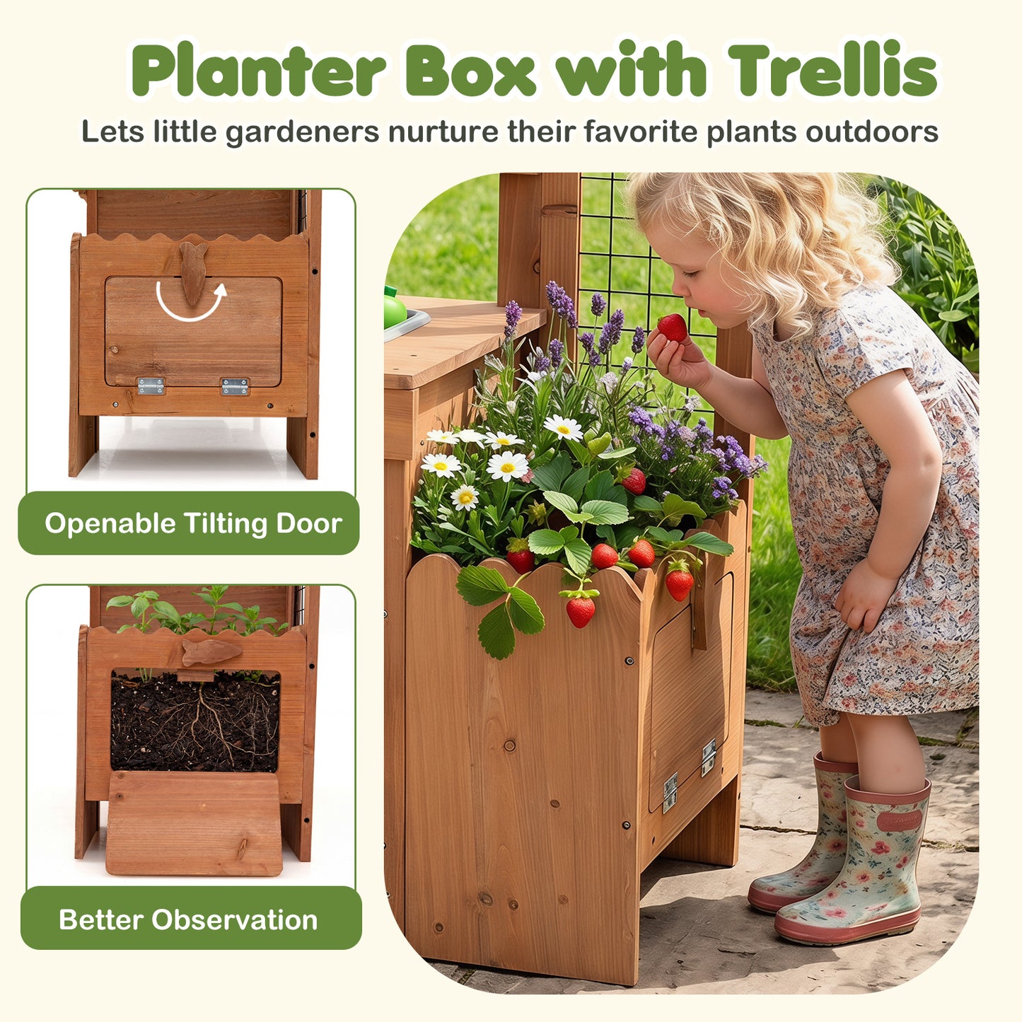 Costway Kindermatskeuken Outdoor Speelkeuken van hout Kookspeelkeuken voor Kinderen vanaf 3 Jaar