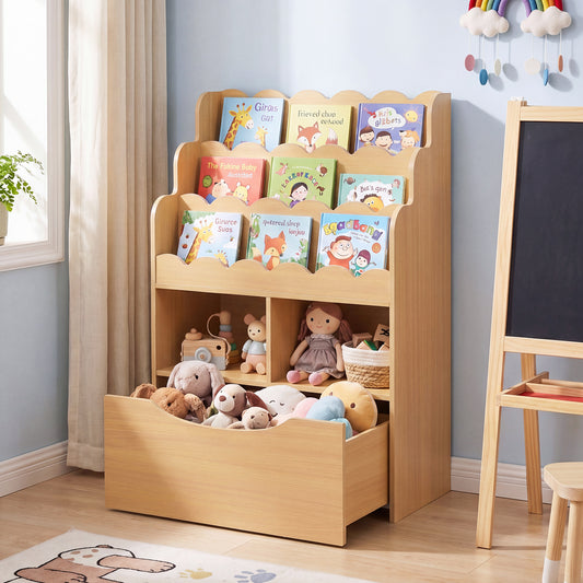 Costway Kinderrek met 5 Niveaus Boekenrek Speelgoedrek van Hout Speelgoedopslag voor Kinderkamer Speelkamer 60 x 30 x 91 cm
