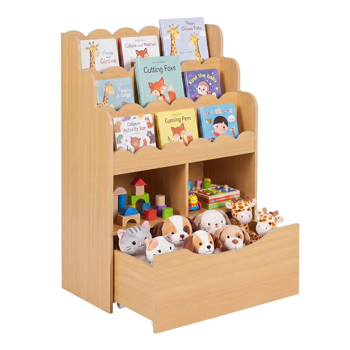 Costway Kinderrek met 5 Niveaus Boekenrek Speelgoedrek van Hout Speelgoedopslag voor Kinderkamer Speelkamer 60 x 30 x 91 cm