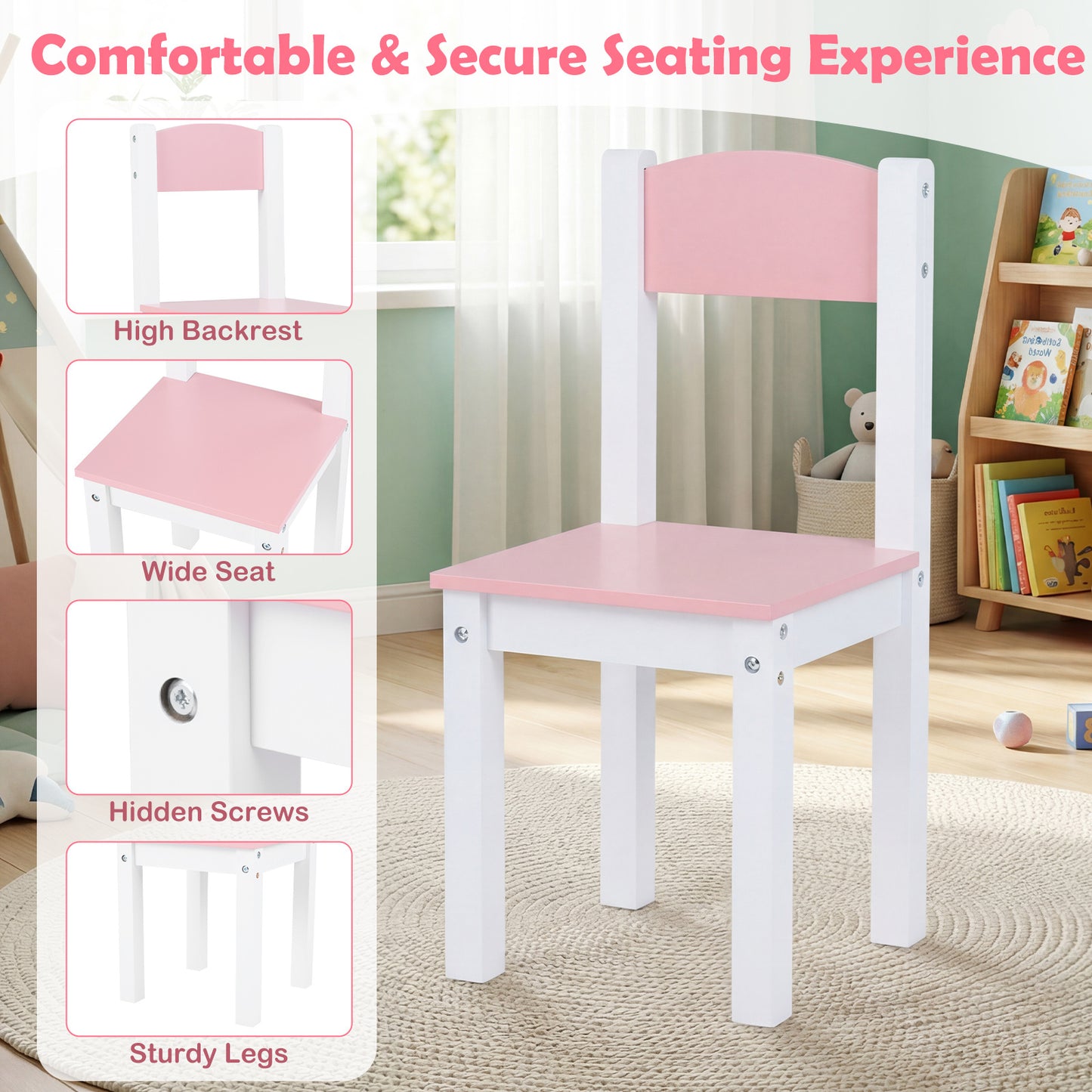 Costway Kindertafel met Spiegel en Kruk Cosmeticatafel met Planken en 2 Lades Prinsessen Kinderschminktisch Set