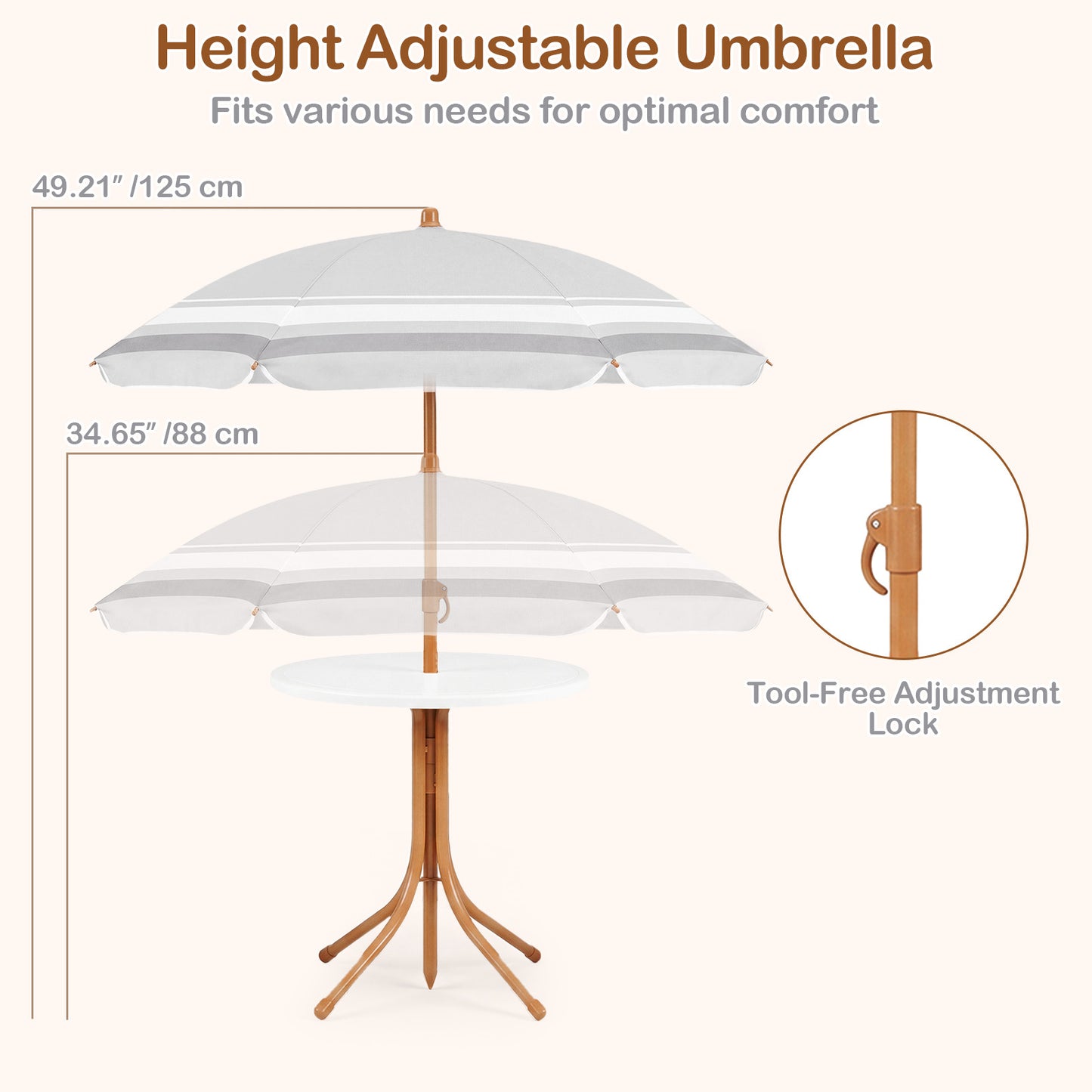 Costway Kinderzitgroep met in Hoogte Verstelbare Parasol 4-delig Kinderzitgroep met Tafel en 2 Klapstoelen Naturel
