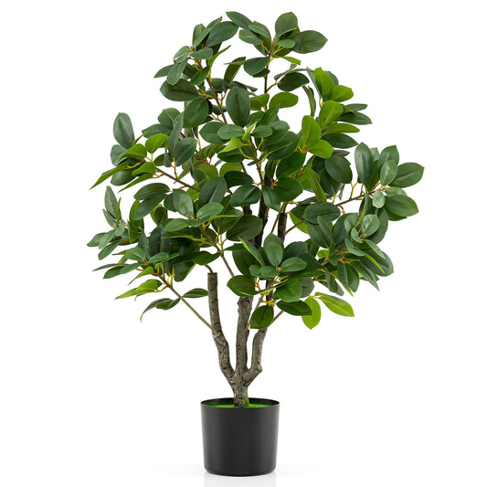 Costway Kunstboom Realistische Kunstplant met 14 Weelderige Takken Stevige Cementpot Kunstmatige Kamerplant Zoals Echt in Pot Decoratieplant voor Woonkamer Kantoor Entreegebied