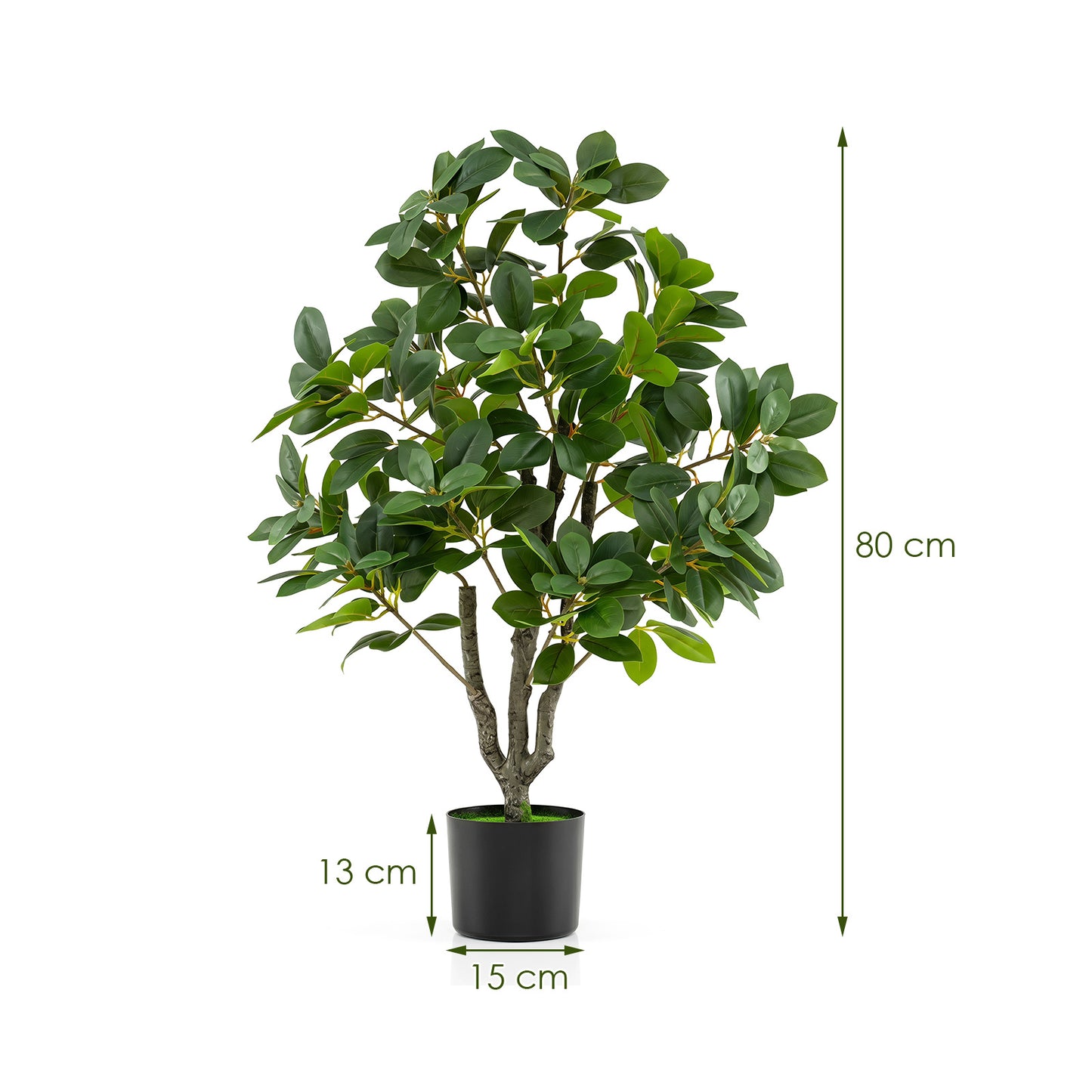 Costway Kunstboom Realistische Kunstplant met 14 Weelderige Takken Stevige Cementpot Kunstmatige Kamerplant Zoals Echt in Pot Decoratieplant voor Woonkamer Kantoor Entreegebied