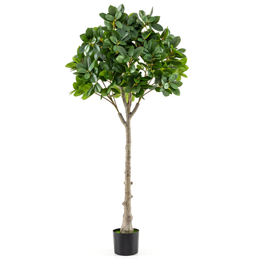 Costway Kunstboom Realistische Kunstplant met 25 Weelderige Takken Stevige Cementpot Kunstmatige kamerplant Als Echt in Pot Decoratieplant voor Woonkamer Kantoor Entreegebied