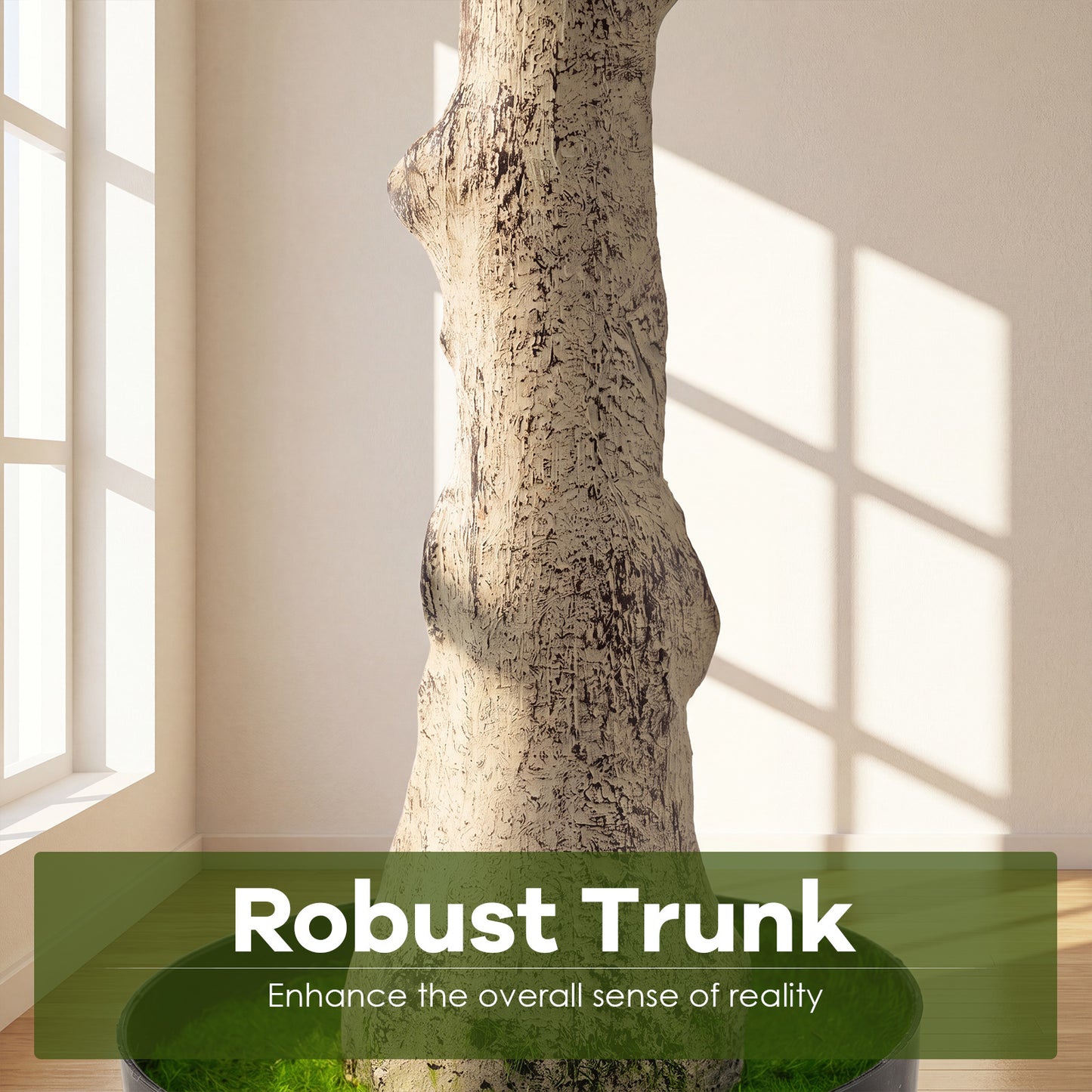 Costway Kunstboom Realistische Kunstplant met 25 Weelderige Takken Stevige Cementpot Kunstmatige kamerplant Als Echt in Pot Decoratieplant voor Woonkamer Kantoor Entreegebied
