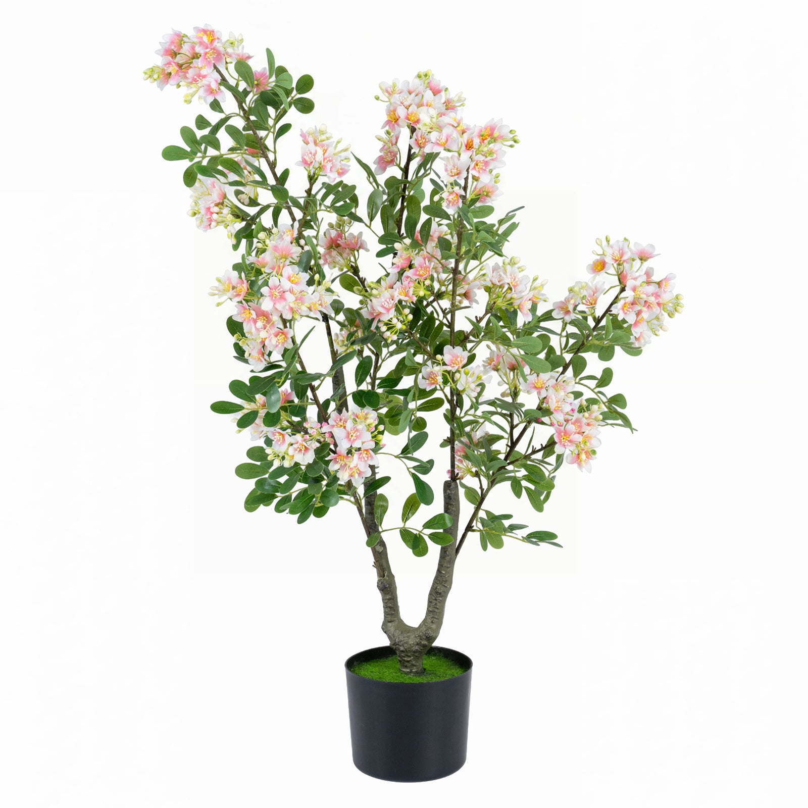 Costway Kunstmatige Impatiens-boom van 90 cm Kunstplant in pot met 210 Zijden Bloemen en 55 Bladeren