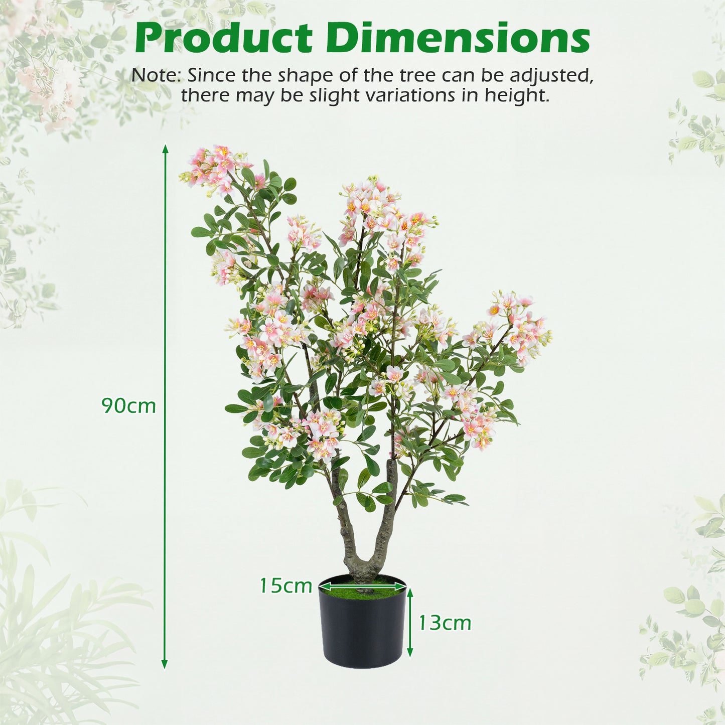 Costway Kunstmatige Impatiens-boom van 90 cm Kunstplant in pot met 210 Zijden Bloemen en 55 Bladeren
