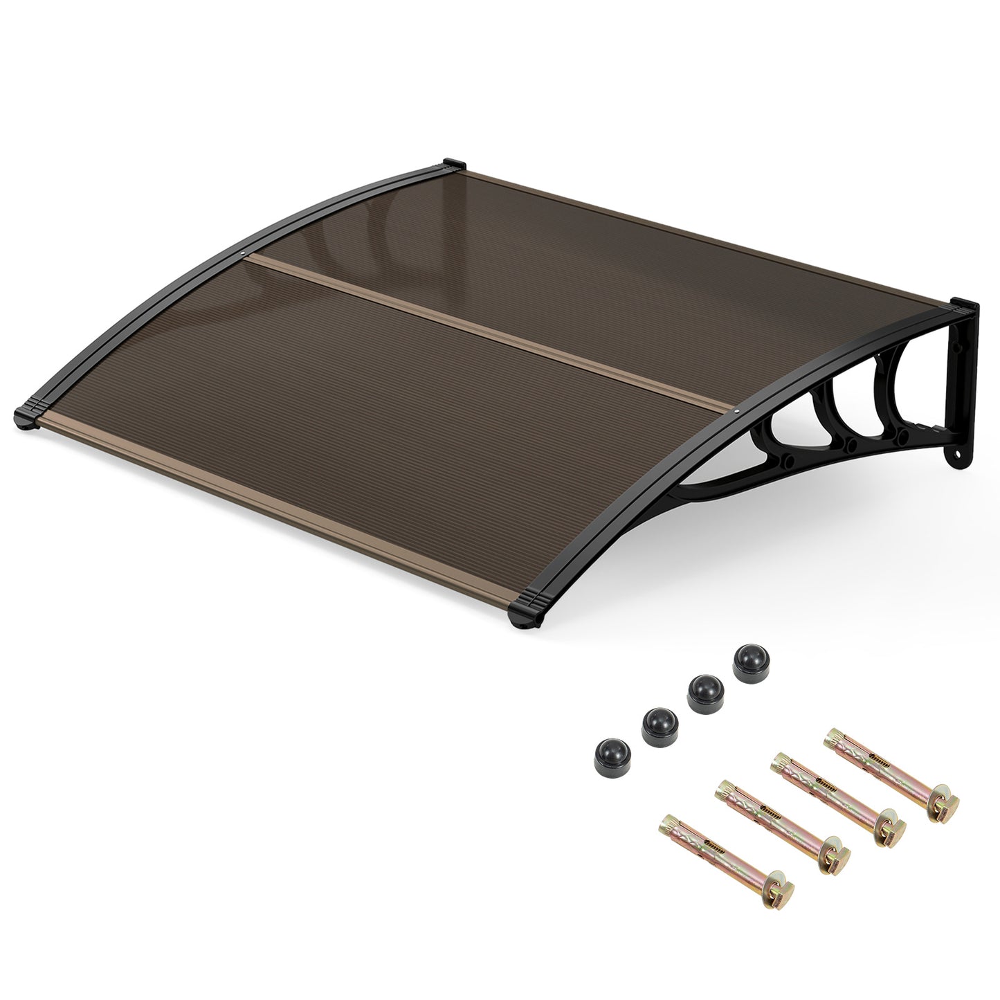 Costway Luifel voor Voordeur 100 x 76 cm Transparante Luifel met Enkelvoudige Boog van Polycarbonaat en Aluminium Bruin