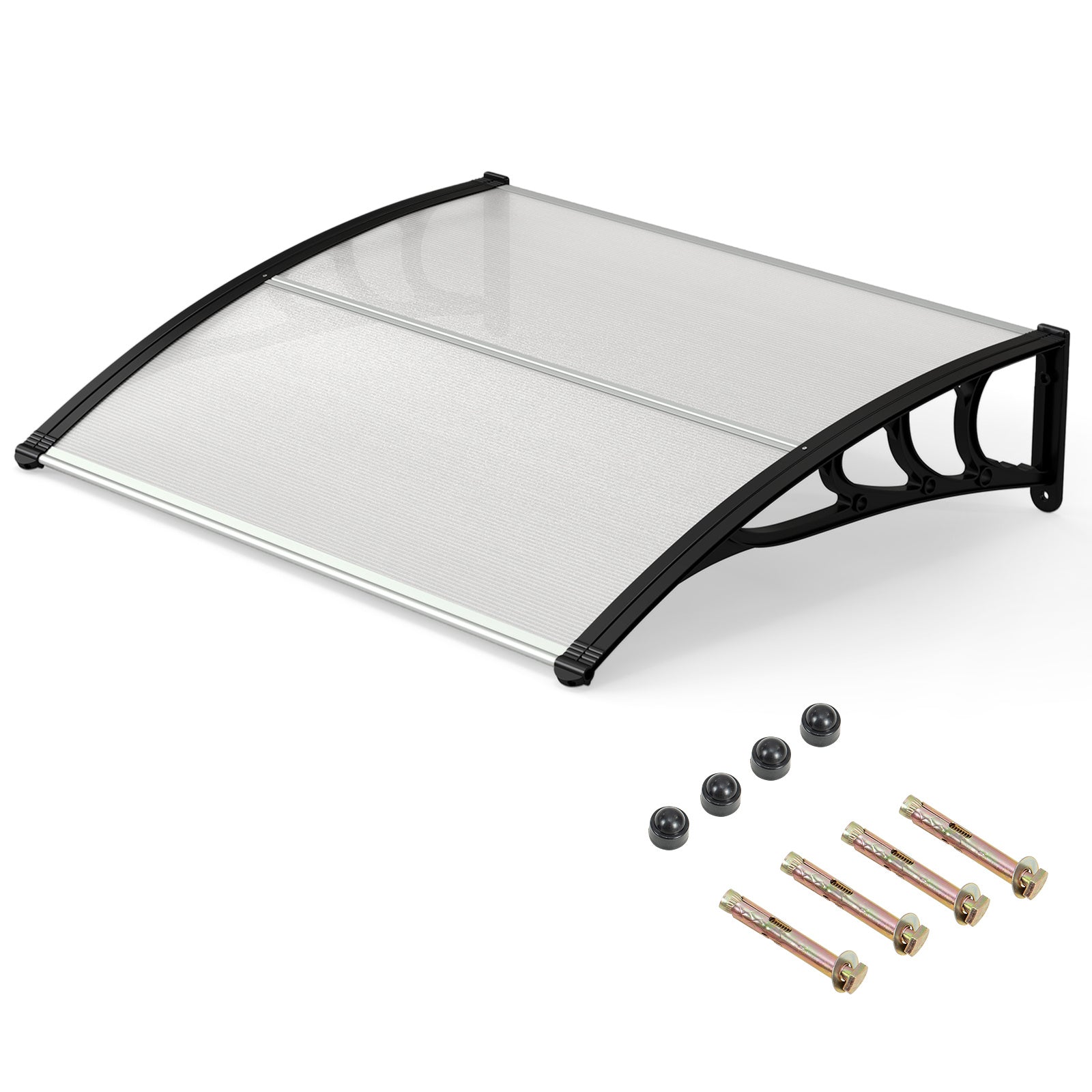 Costway Luifel voor Voordeur 100 x 76 cm Transparante Luifel met Enkelvoudige Boog van Polycarbonaat en Aluminium Transparant