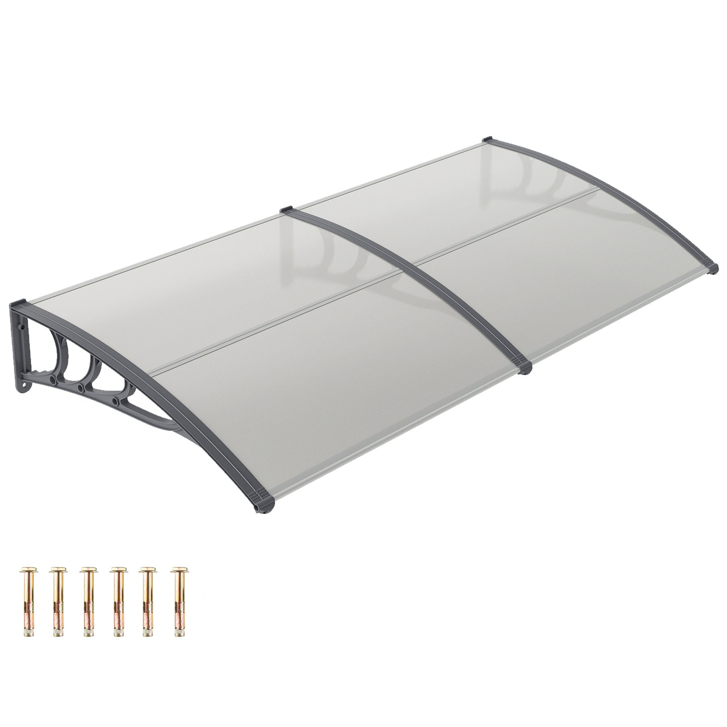 Costway Luifel voor Voordeur Deurluifel van Polycarbonaat met Aluminium Stangen en PP-bevestiging Donkergrijs