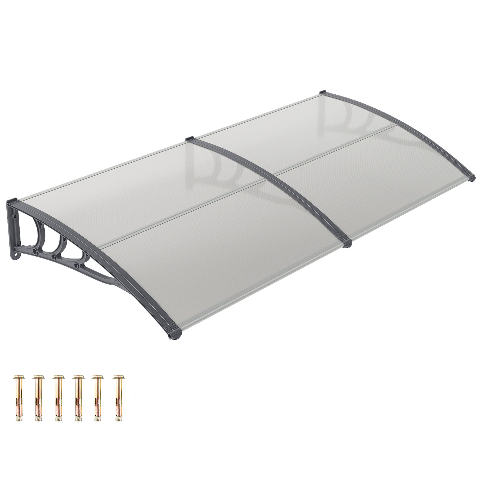 Costway Luifel voor Voordeur Deurluifel van Polycarbonaat met Aluminium Stangen en PP-bevestiging Donkergrijs