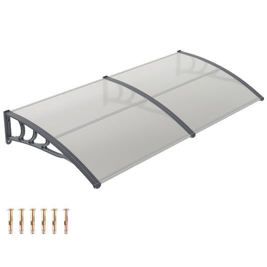 Costway Luifel voor Voordeur Deurluifel van Polycarbonaat met Aluminium Stangen en PP-bevestiging Donkergrijs