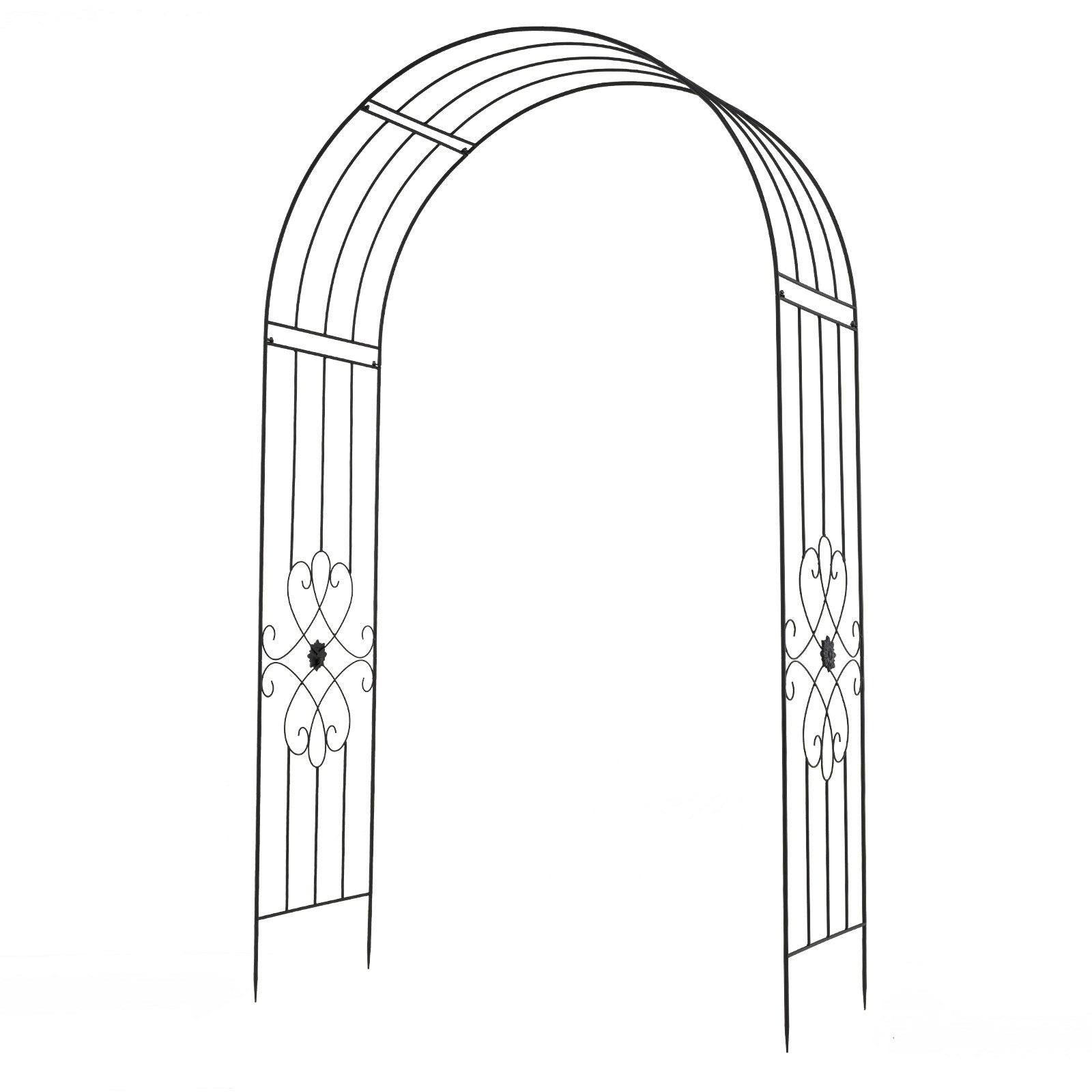Costway Metalen Tuinboog Rozenboog met 4 Grondpennen Klimboog voor Bruiloft Feest Achtertuin 144 x 51 x 222 cm Zwart