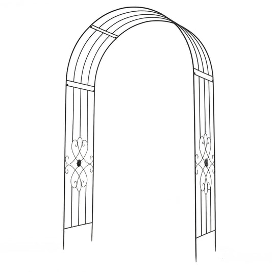 Costway Metalen Tuinboog Rozenboog met 4 Grondpennen Klimboog voor Bruiloft Feest Achtertuin 144 x 51 x 222 cm Zwart