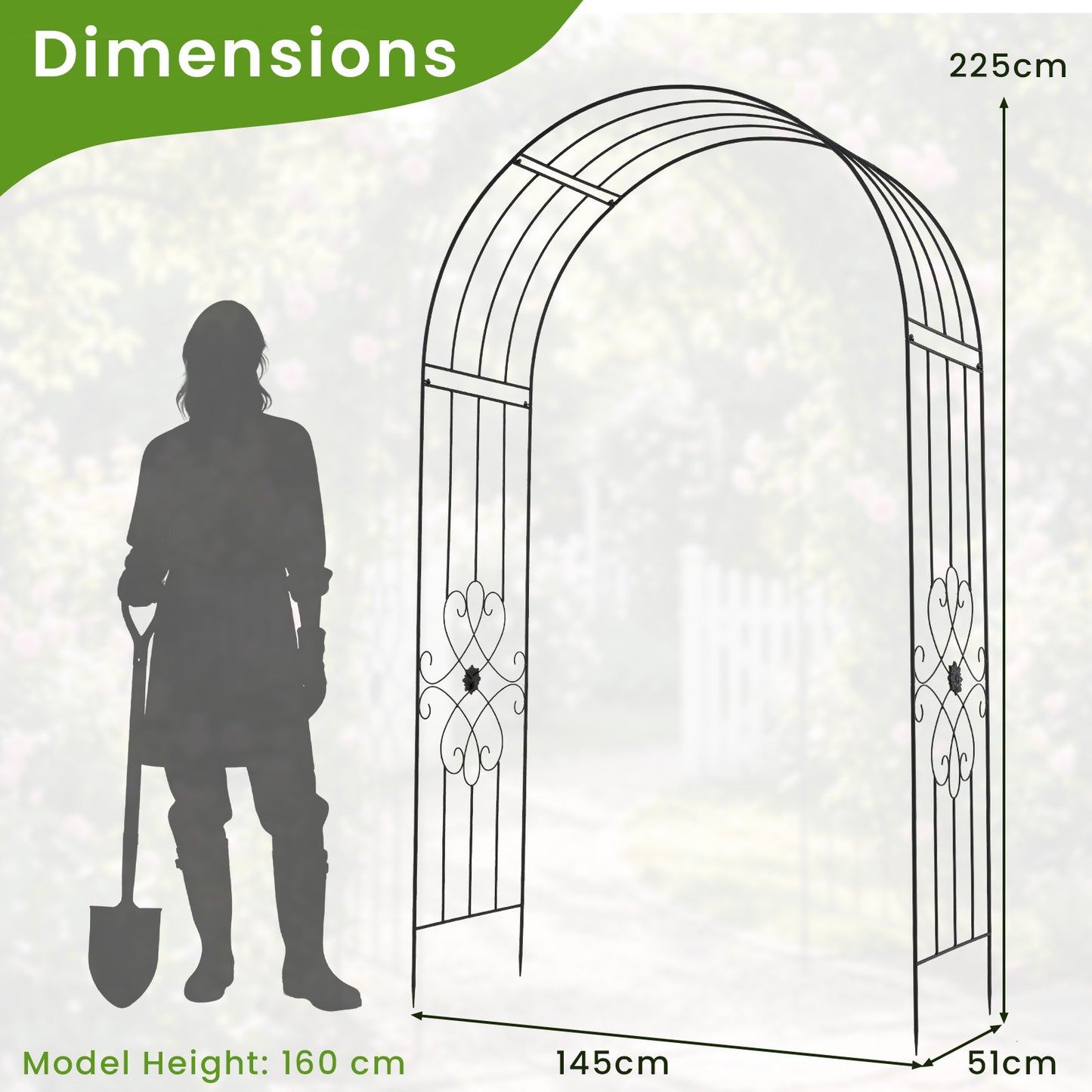 Costway Metalen Tuinboog Rozenboog met 4 Grondpennen Klimboog voor Bruiloft Feest Achtertuin 144 x 51 x 222 cm Zwart
