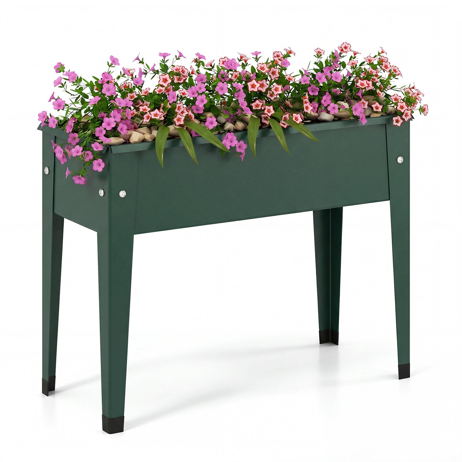 Costway Metalen Verhoogde Plantenbak tot 20 kg 60 x 27 x 45 cm Plantenbak met Afwateringsgaten Groen