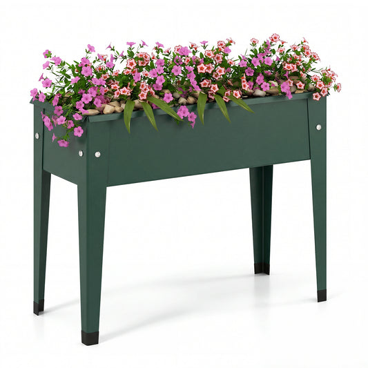 Costway Metalen Verhoogde Plantenbak tot 20 kg 60 x 27 x 45 cm Plantenbak met Afwateringsgaten Groen