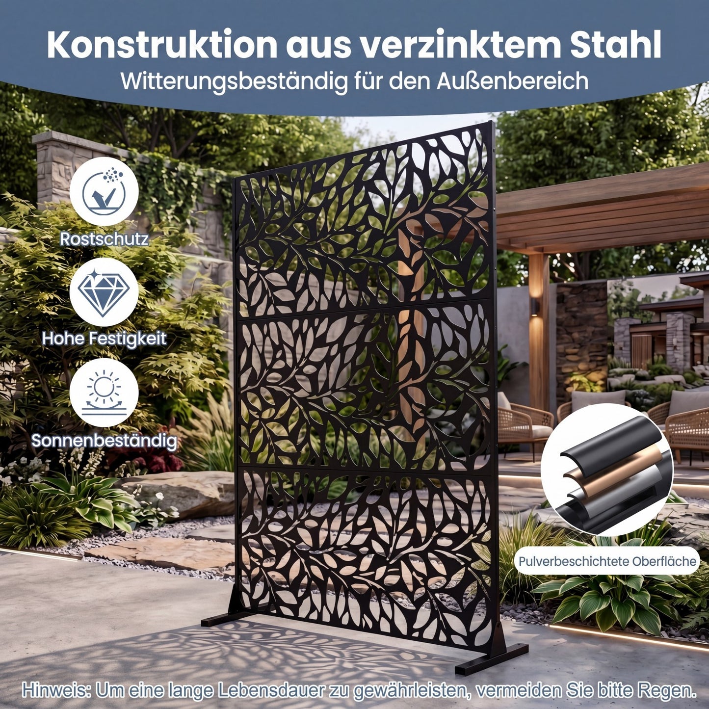 Costway Metalen Zichtscherm Buitenparavent met Standaard Vrijstaande Zichtschermwand Verhoogd Zichtscherm