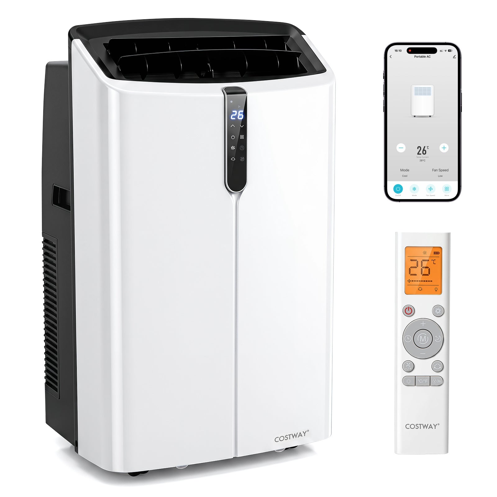 Costway Mobiele Airconditioner 14000 BTU met Koeling Verwarming Ontvochtiging Ventilator en Slaapstand