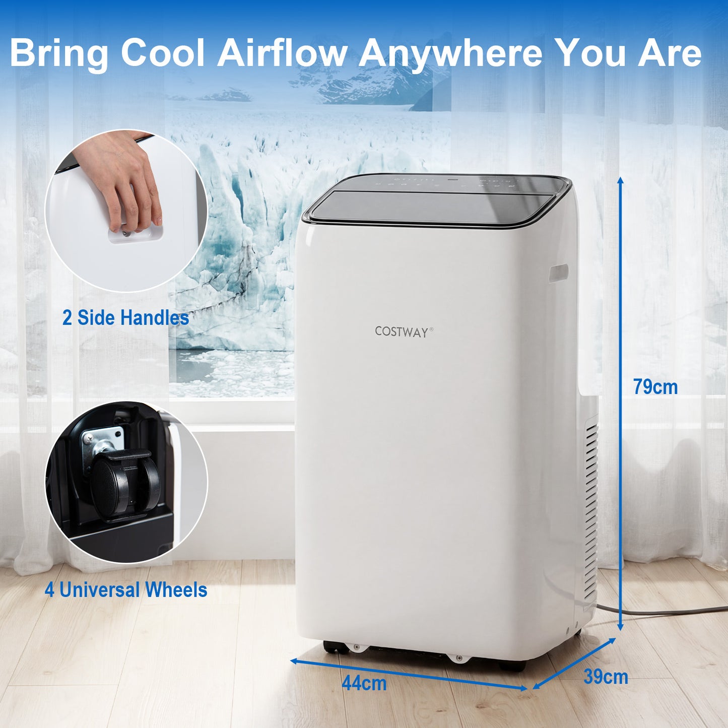 Costway Mobiele Airconditioner met Afvoerslang 12.000 BTU 5-in-1-airconditioner met Koelen Verwarmen Ontvochtigen Ventilator en Slaapstand