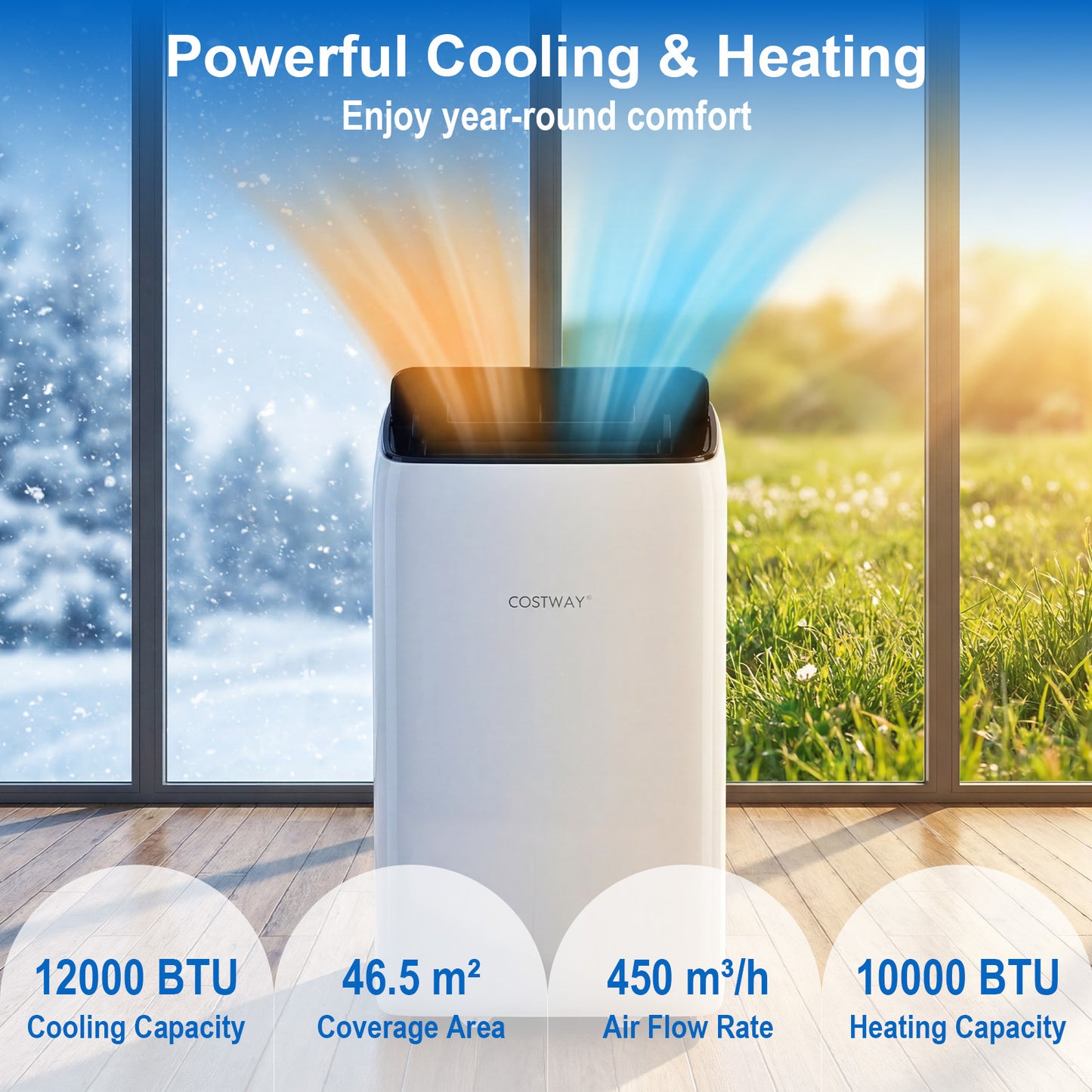 Costway Mobiele Airconditioner met Afvoerslang 12.000 BTU 5-in-1-airconditioner met Koelen Verwarmen Ontvochtigen Ventilator en Slaapstand