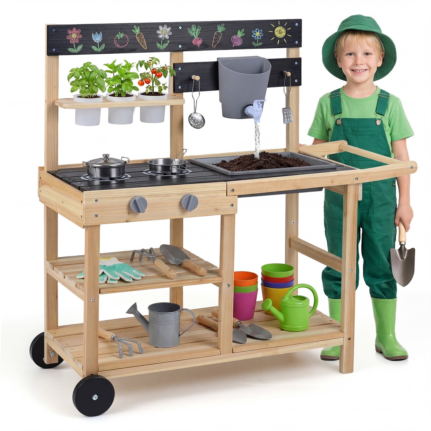 Costway Modderkeuken Kinderen Buiten Kinderkeuken Hout Speelgoedkeuken voor Kinderen voor Buiten Natuur