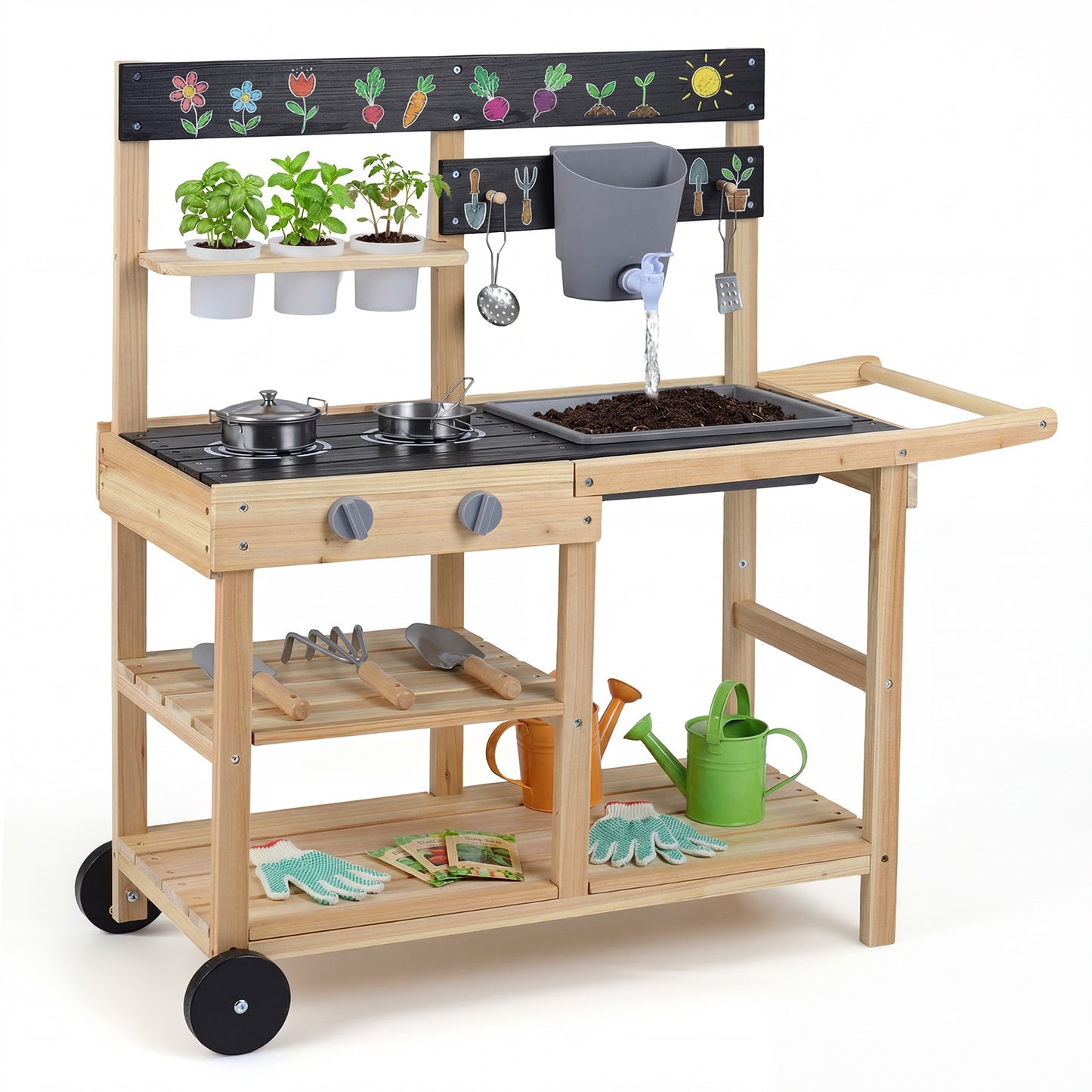 Costway Modderkeuken Kinderen Buiten Kinderkeuken Hout Speelgoedkeuken voor Kinderen voor Buiten Natuur