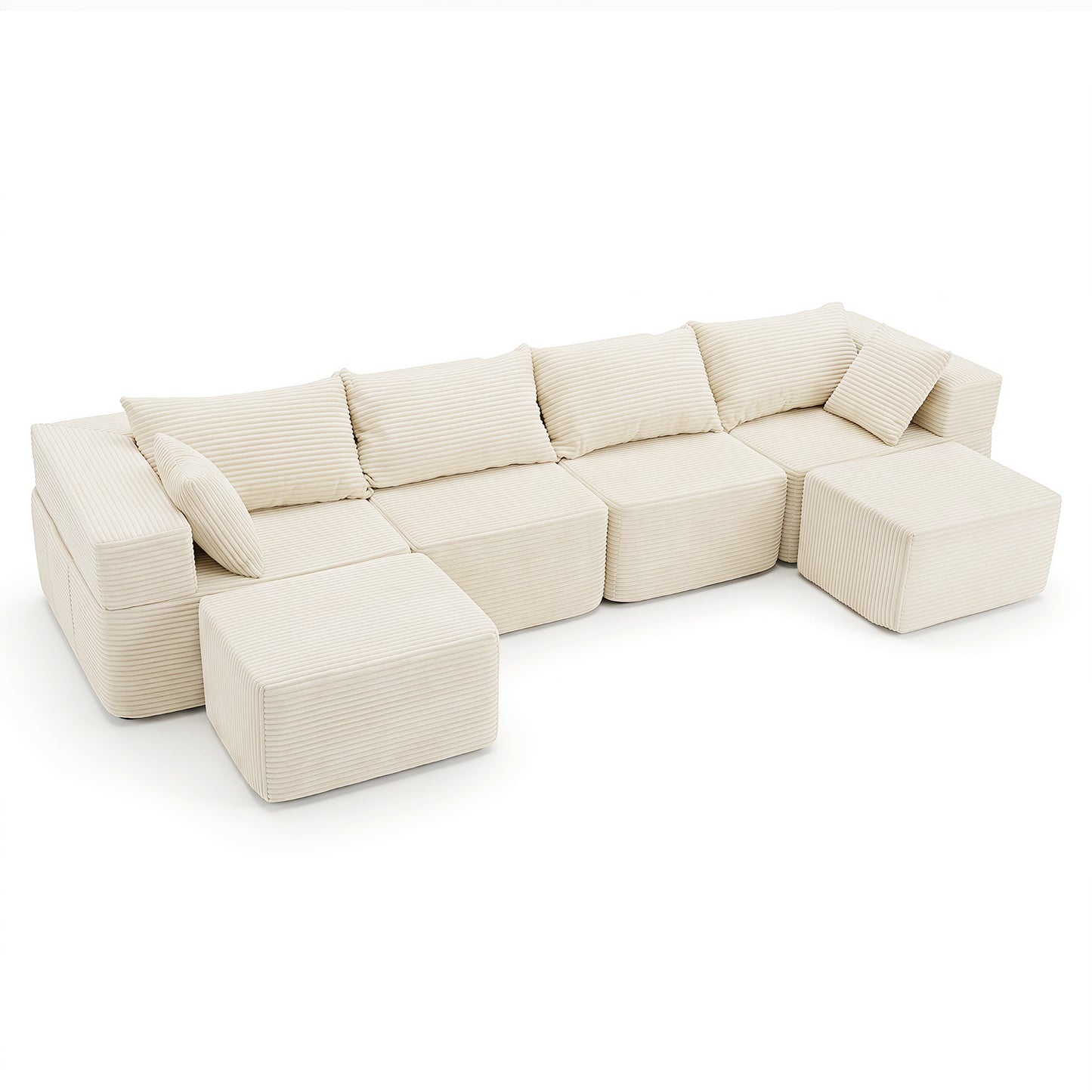 Costway Modulair Cordsofa U Vorm L Vorm Modern Hoekbank met Afneembare Hoes Schuimstof Boneless Slaapbank met Ottomaan