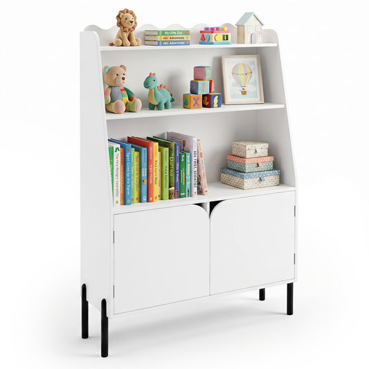 Costway Montessori Kinderrek met 3 Open Vakken en 2 Deuren 80x30x121 cm