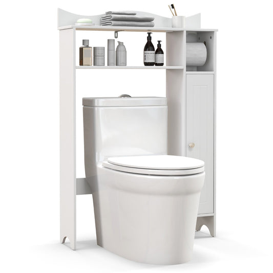 Costway Opbergkast Boven Toilet met Toiletrolhouder Verstelbare Planken Toiletkast Bovenbouwkast Toiletrek Badkamerrek Hout Wit