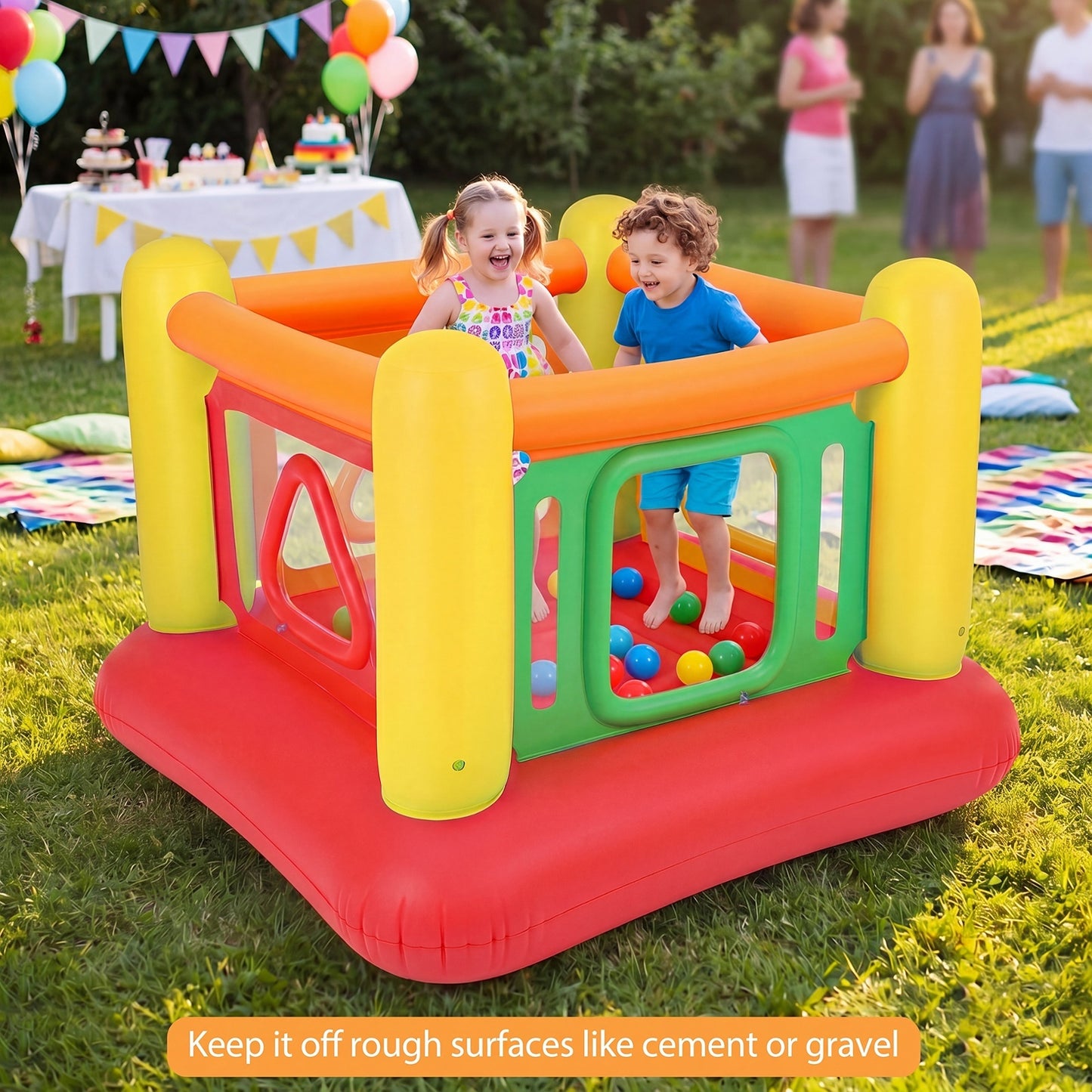 Costway Opblaasbaar springkasteel 3-in-1 Speelkasteel Trampoline met 4 Deuren en Veiligheidsnet Opblaasbare Speeltuin voor Binnen en Buiten