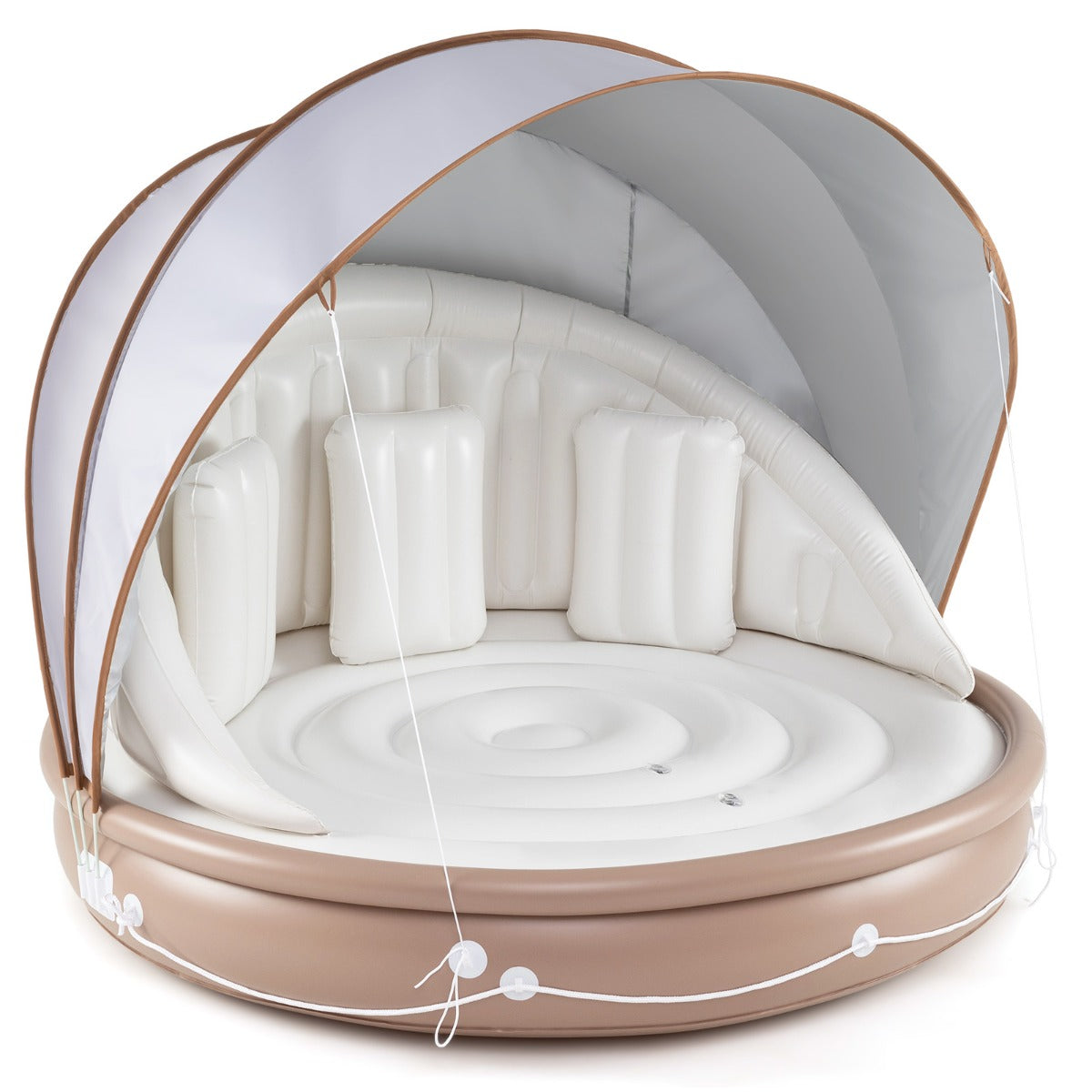 Costway Opblaasbaar Zwemereiland met Inklapbaar Dak Zwemereiland met 3 Comfortabele Kussens SPF 50+