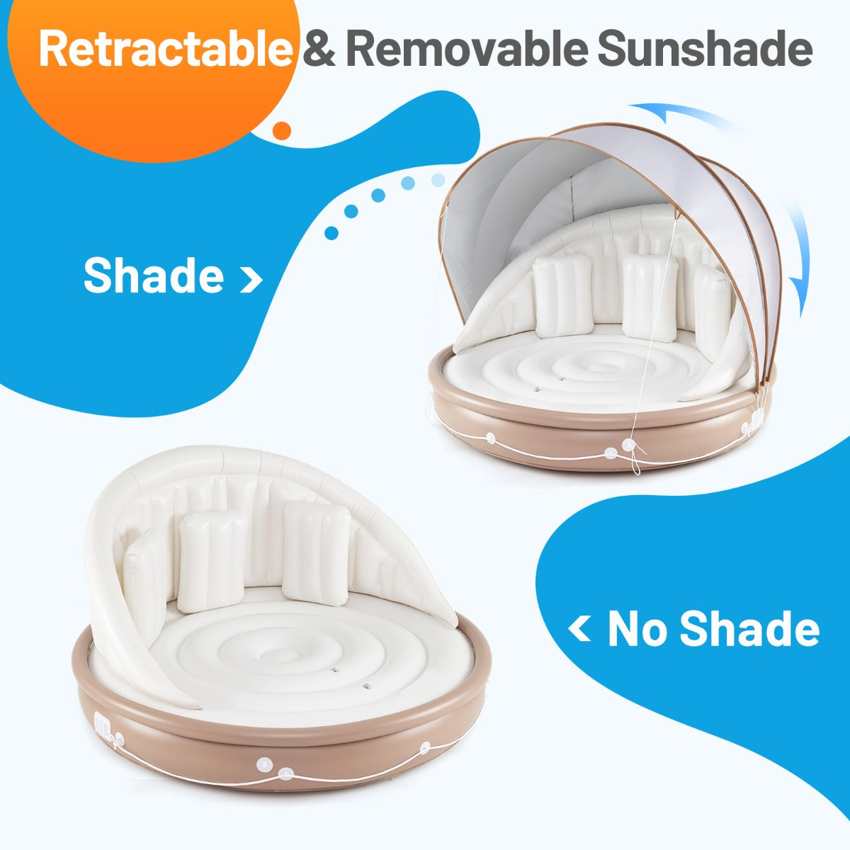 Costway Opblaasbaar Zwemereiland met Inklapbaar Dak Zwemereiland met 3 Comfortabele Kussens SPF 50+