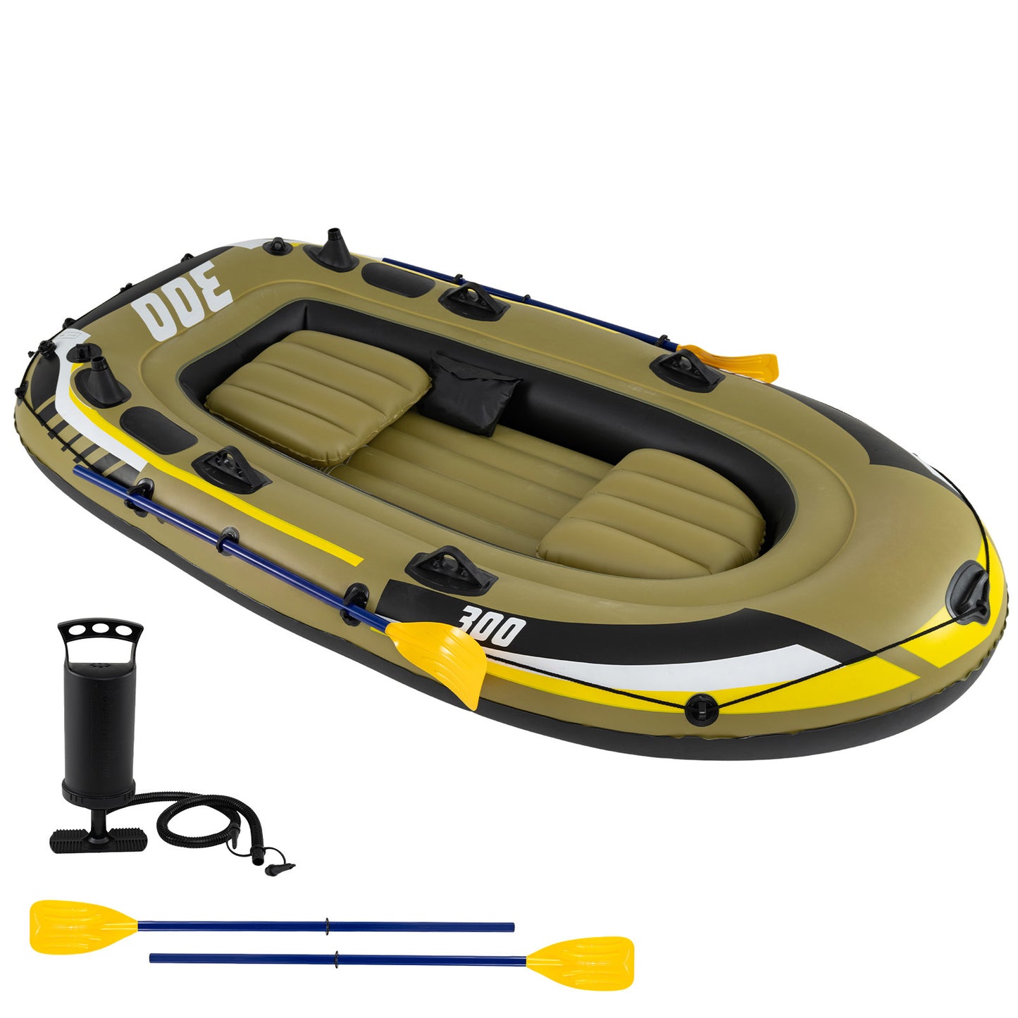 Costway Opblaasbare Rubberboot voor 2 Volwassenen & 1 Kind Vissersboot met 3 Luchtkamers Boston-ventielen