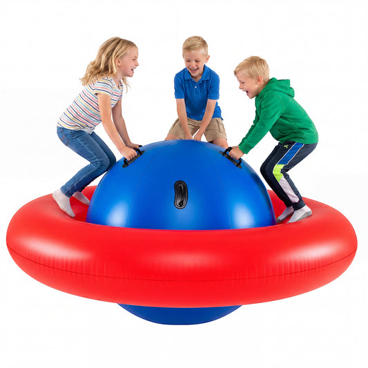 Costway Opblaasbare Schommelbal voor Kinderen 223 cm Kantel- en Springkussen met 6 Ingebouwde Handgrepen Binnen Buiten Rood+Blauw