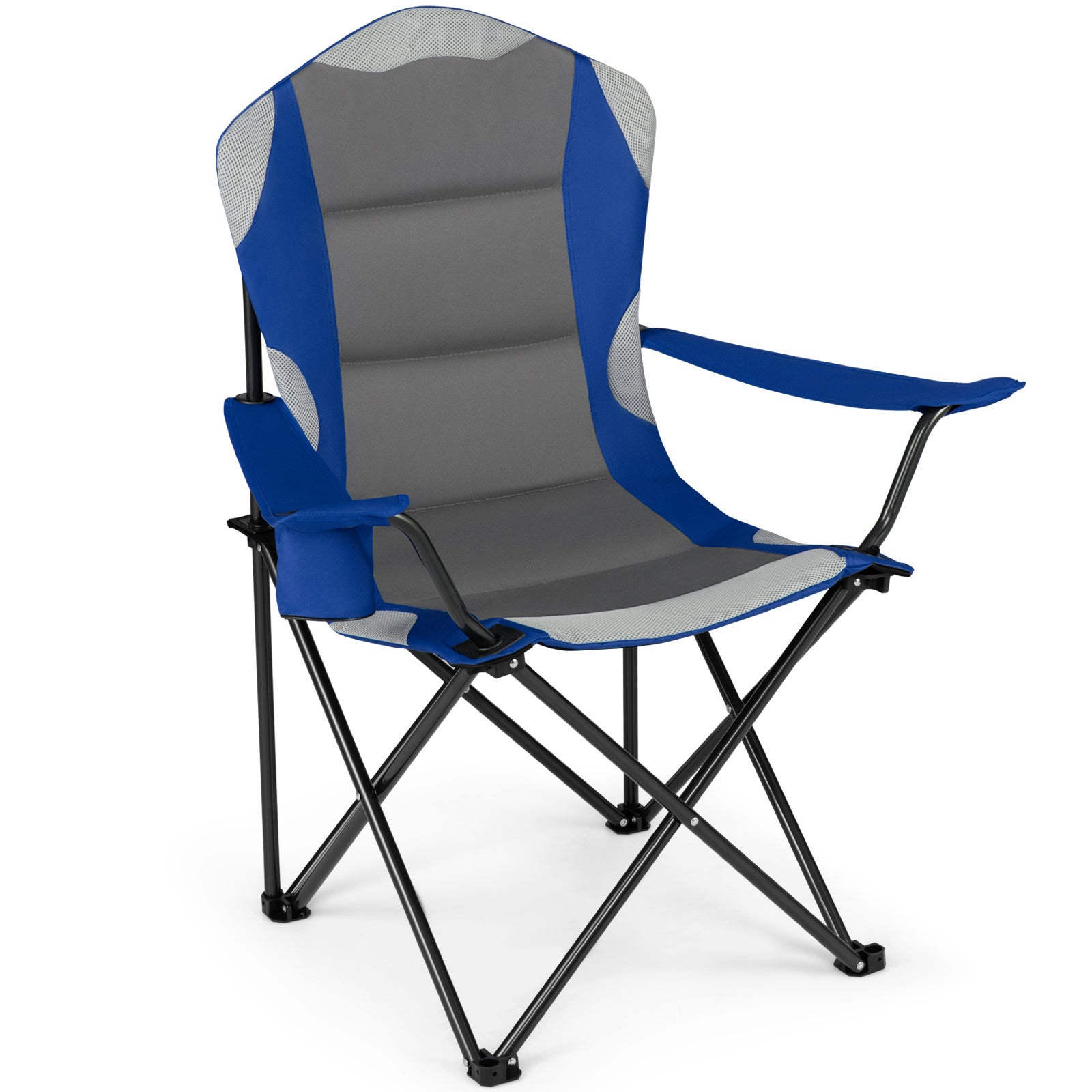 Costway Opvouwbare Campingstoel Draagbare Visstoel met Bekerhouder Antislip Voeten Draagtas tot 150 kg Belastbaar Blauw