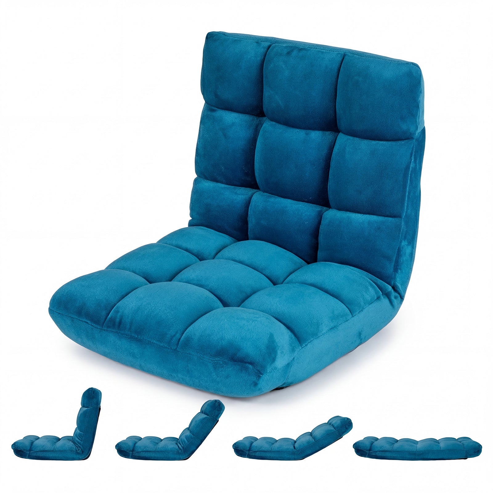 Costway Opvouwbare Tatami-ligstoel Verstelbare Stoel met Rugleuning in 14 Standen Schuim met Hoge Dichtheid Marineblauw
