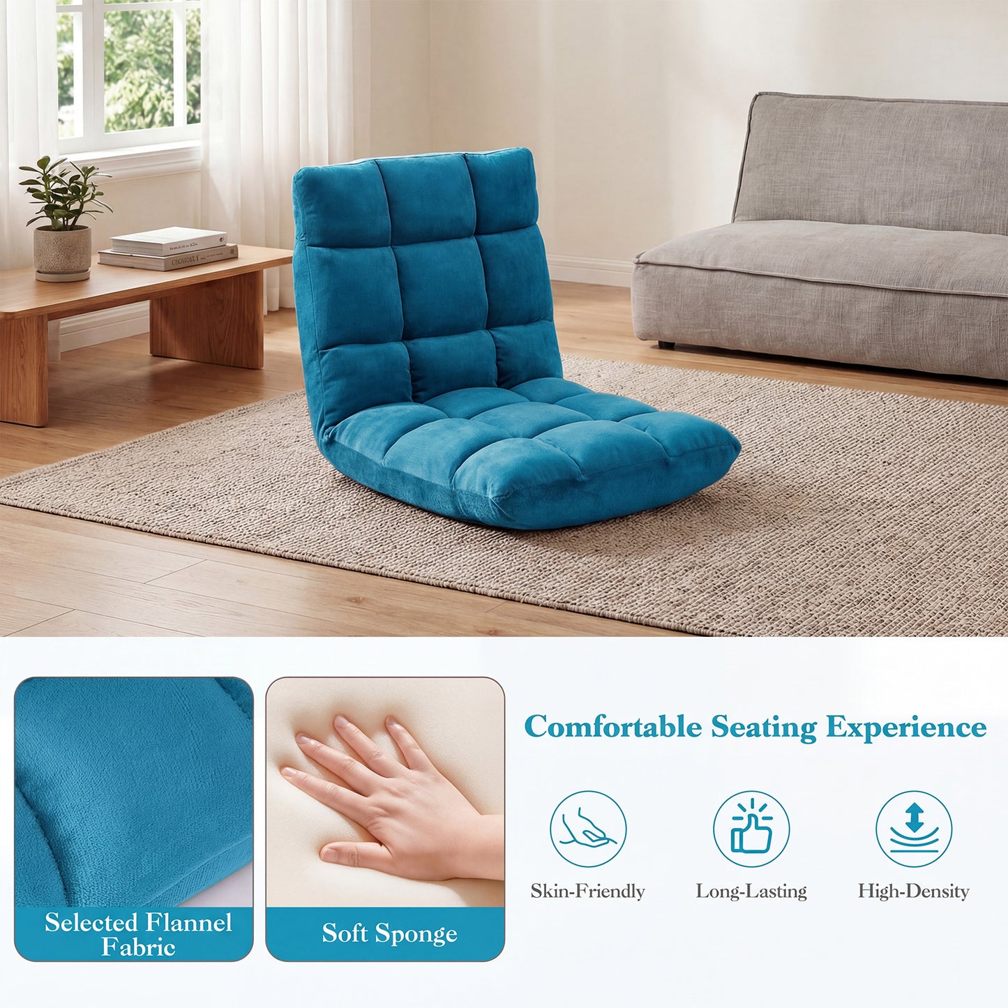 Costway Opvouwbare Tatami-ligstoel Verstelbare Stoel met Rugleuning in 14 Standen Schuim met Hoge Dichtheid Marineblauw