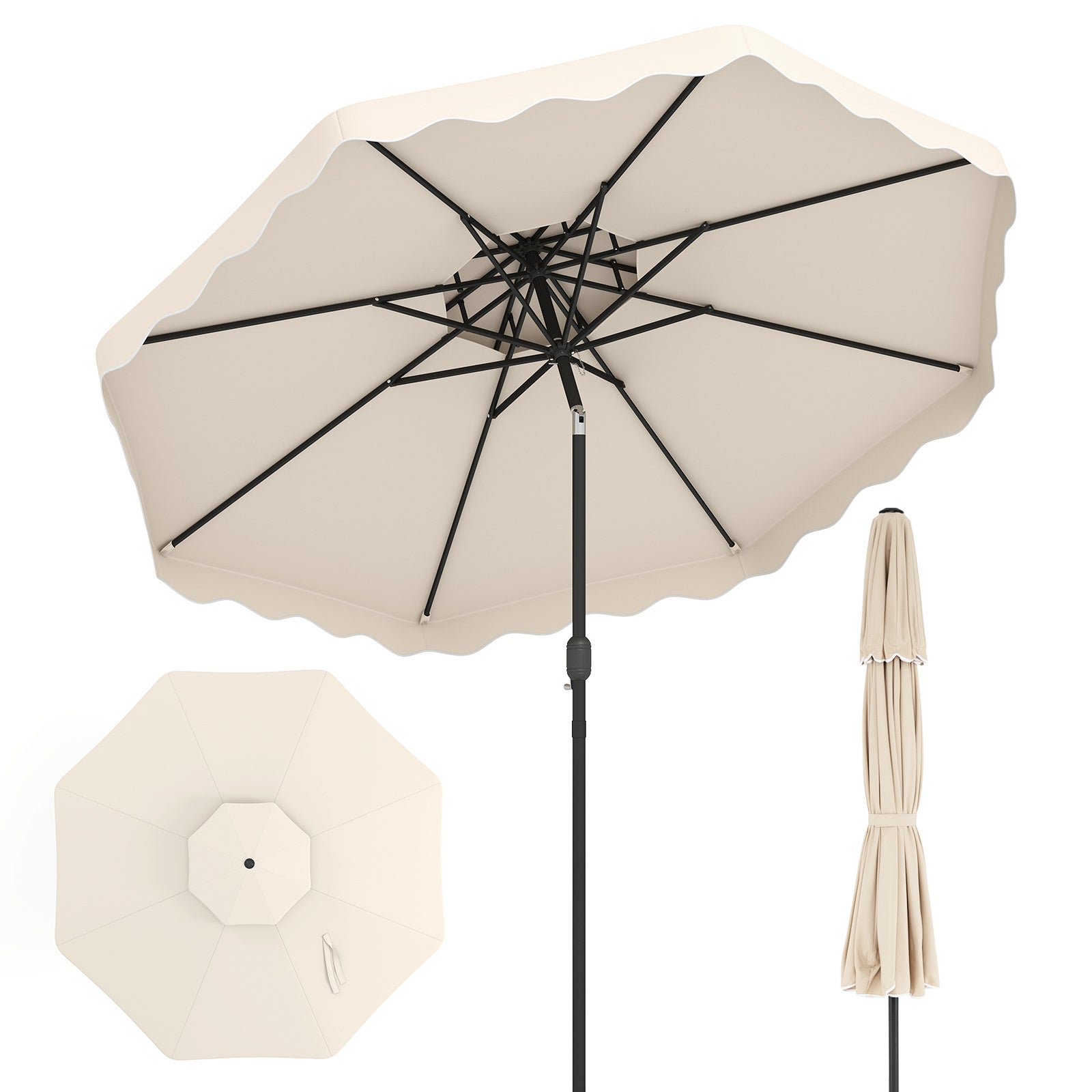 Costway Parasol van 3 x 3 m Terrasparasol met Verstelbare Hoek Stevige Metalen Stok Slinger Beige