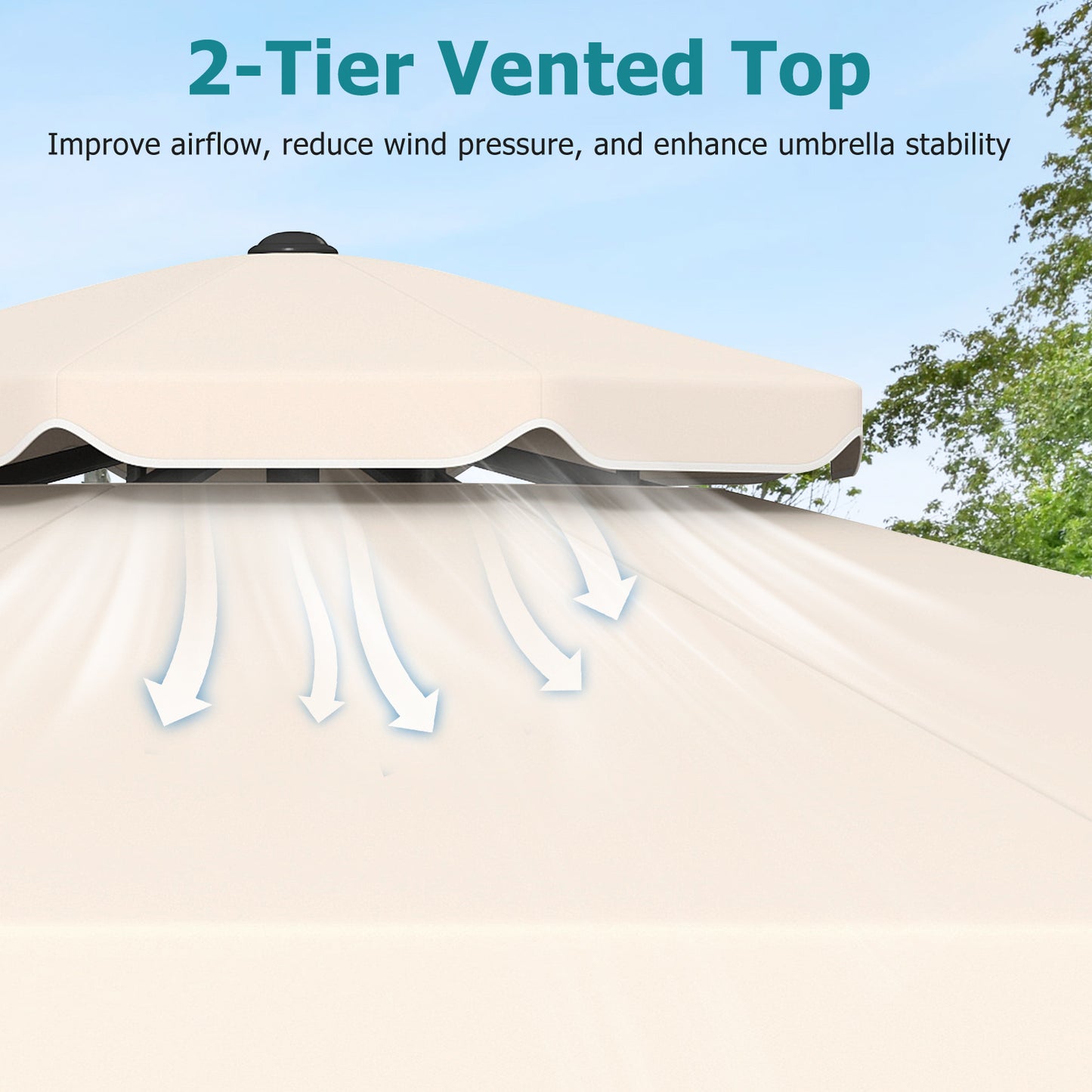 Costway Parasol van 3 x 3 m Terrasparasol met Verstelbare Hoek Stevige Metalen Stok Slinger Beige